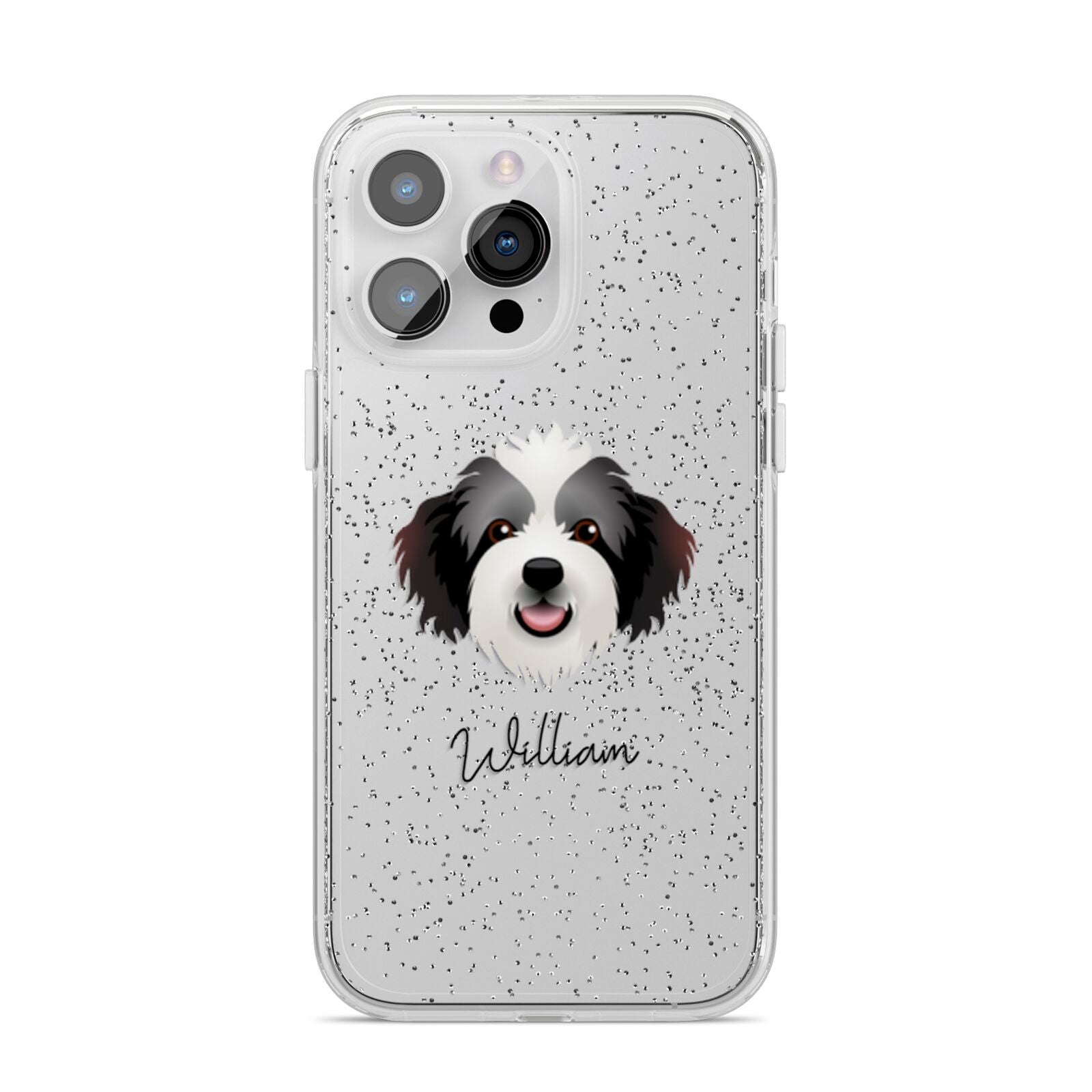 Bordoodle Personalised iPhone 14 Pro Max Glitter Tough Case Silver