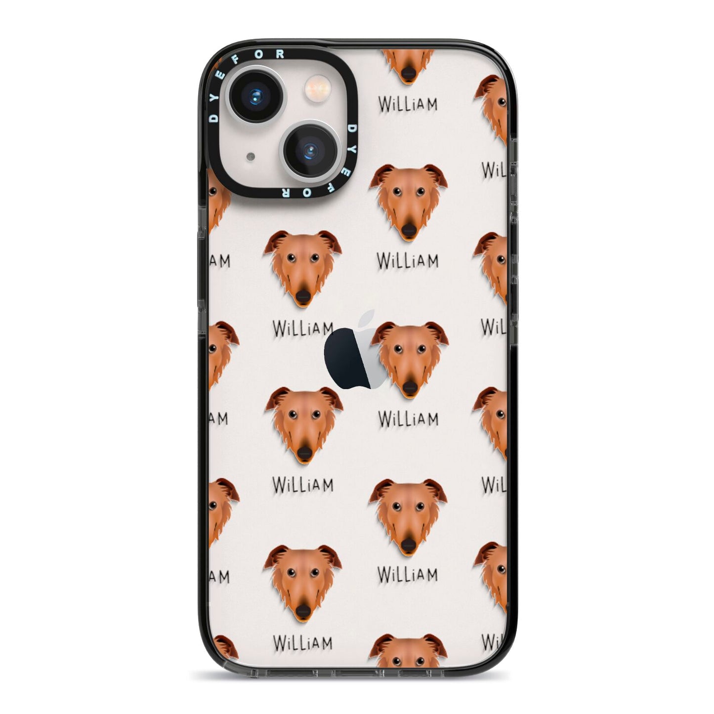 Borzoi Icon with Name iPhone 13 Black Impact Case on Silver phone