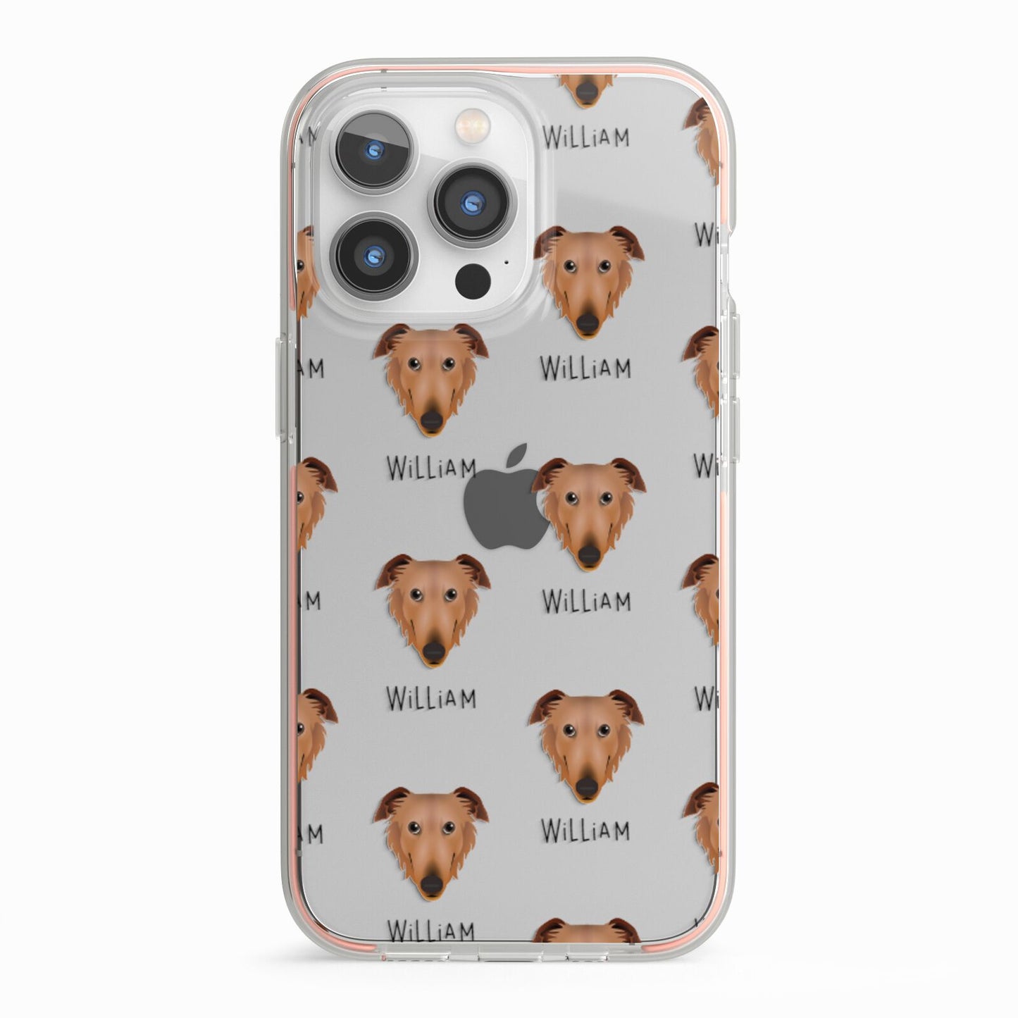 Borzoi Icon with Name iPhone 13 Pro TPU Impact Case with Pink Edges