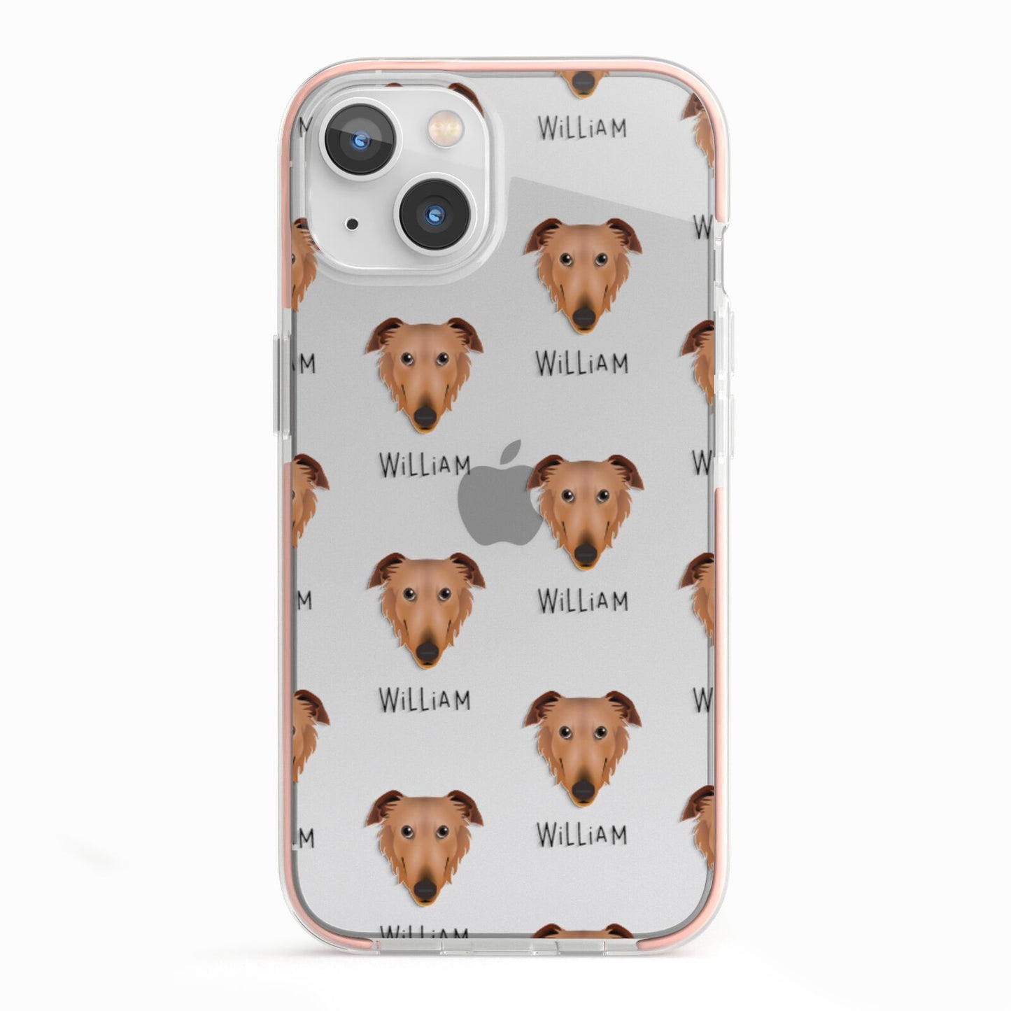 Borzoi Icon with Name iPhone 13 TPU Impact Case with Pink Edges