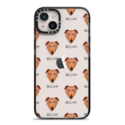 Borzoi Icon with Name iPhone 14 Plus Black Impact Case on Silver phone