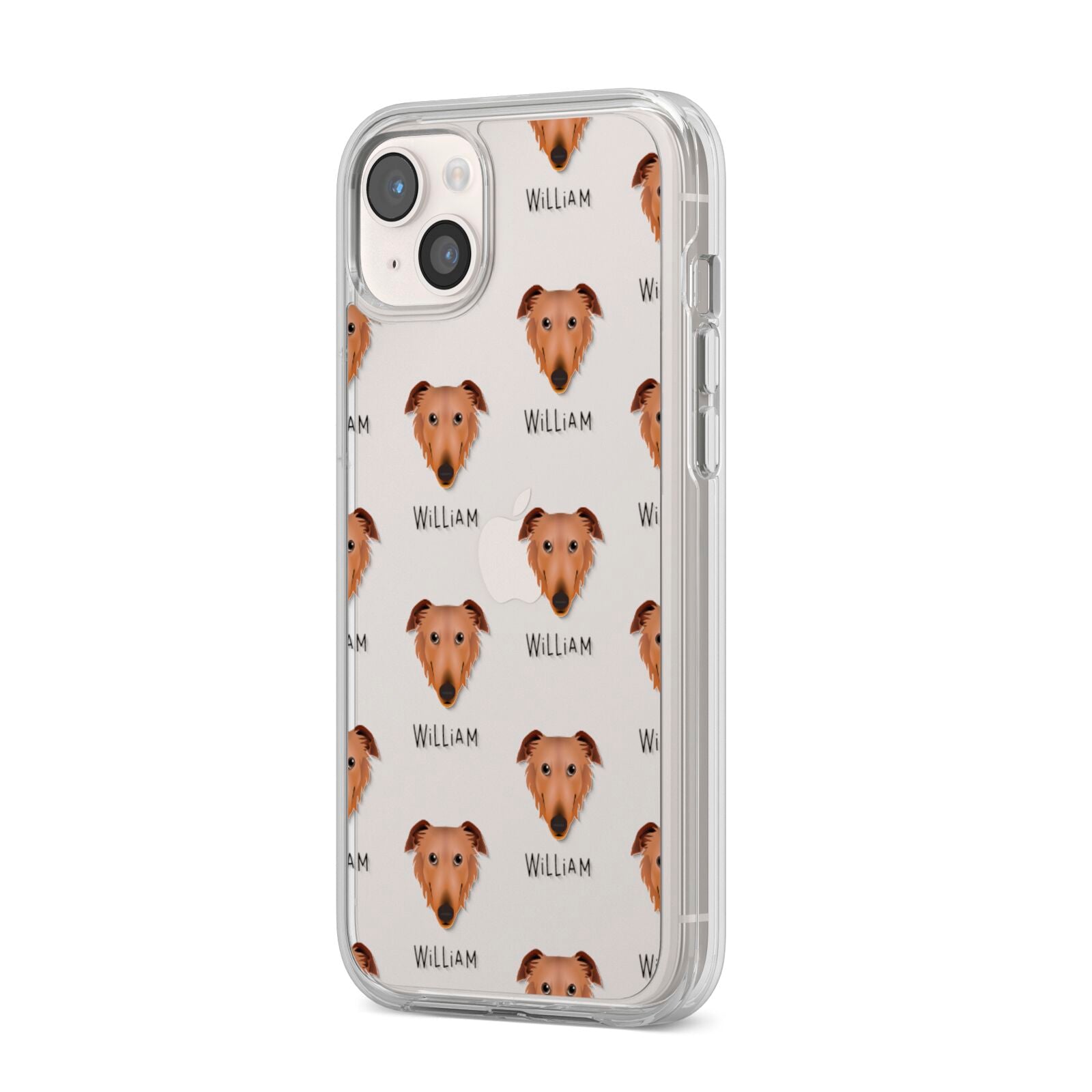 Borzoi Icon with Name iPhone 14 Plus Clear Tough Case Starlight Angled Image
