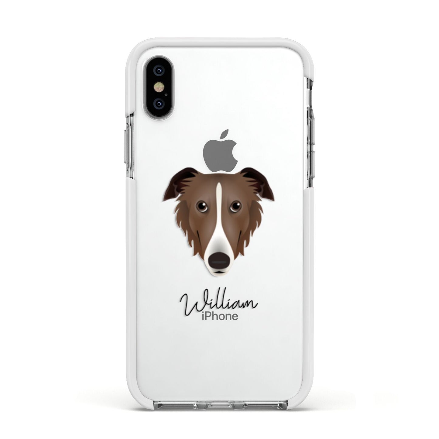 Borzoi Personalised Apple iPhone Xs Impact Case White Edge on Silver Phone