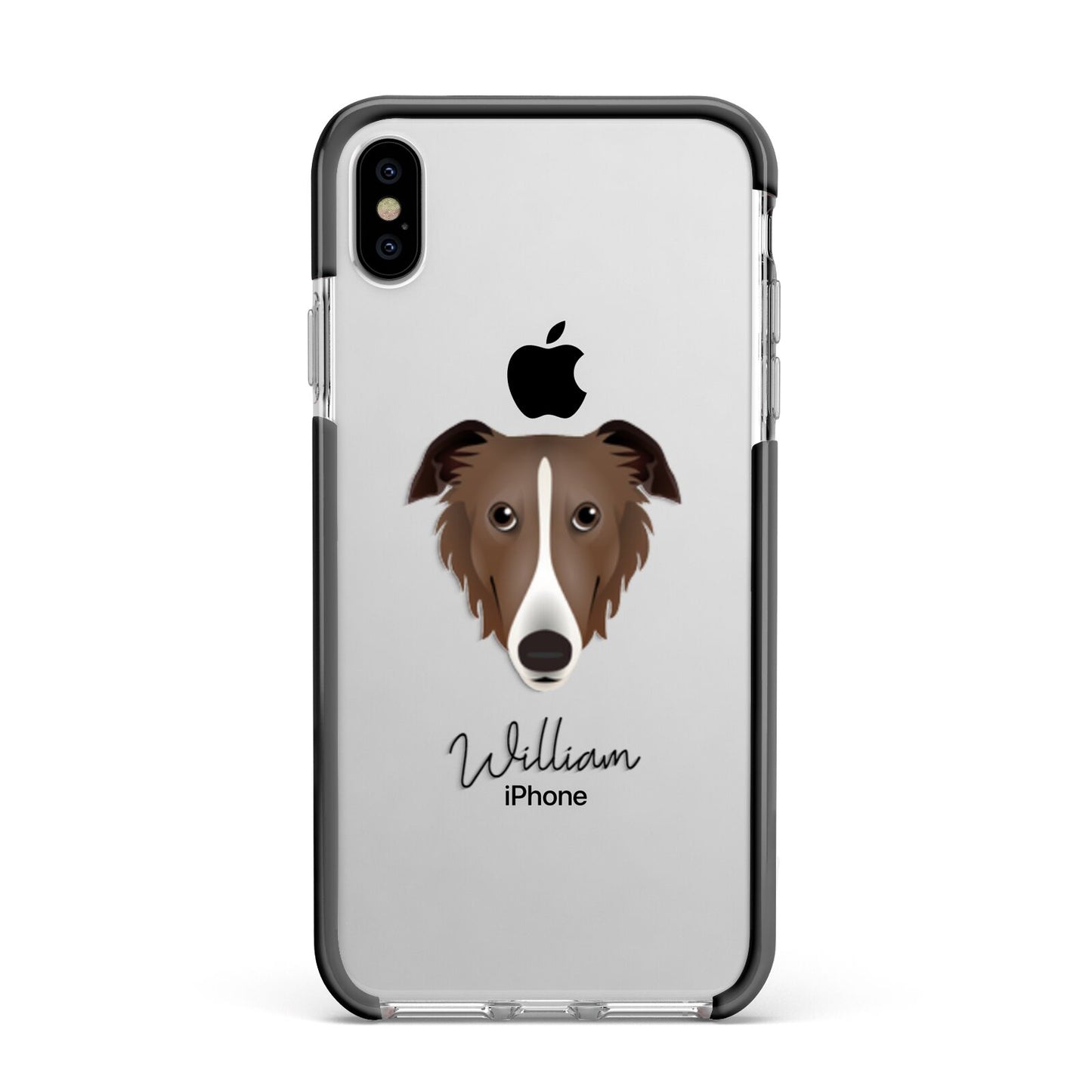 Borzoi Personalised Apple iPhone Xs Max Impact Case Black Edge on Silver Phone