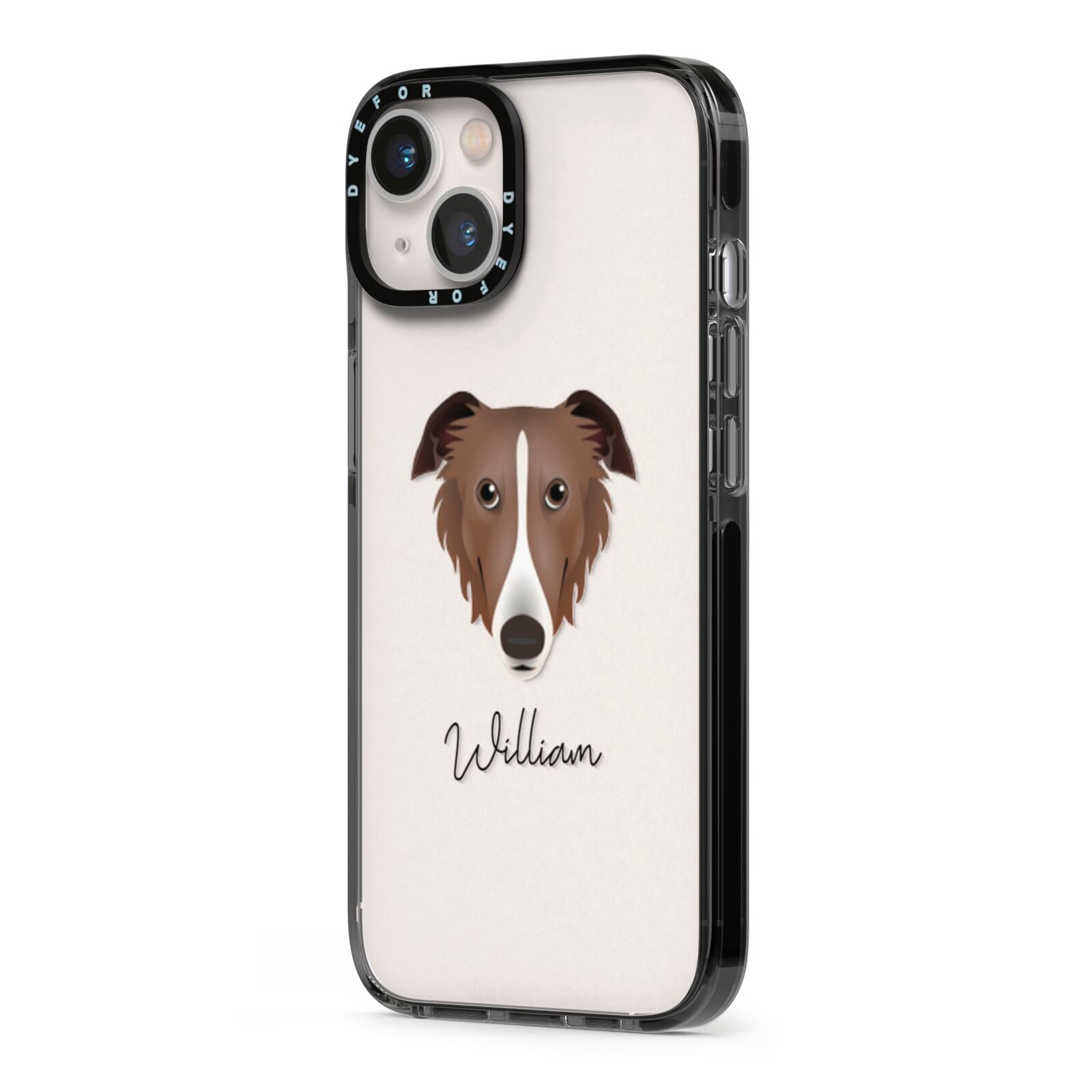 Borzoi Personalised iPhone 13 Black Impact Case Side Angle on Silver phone