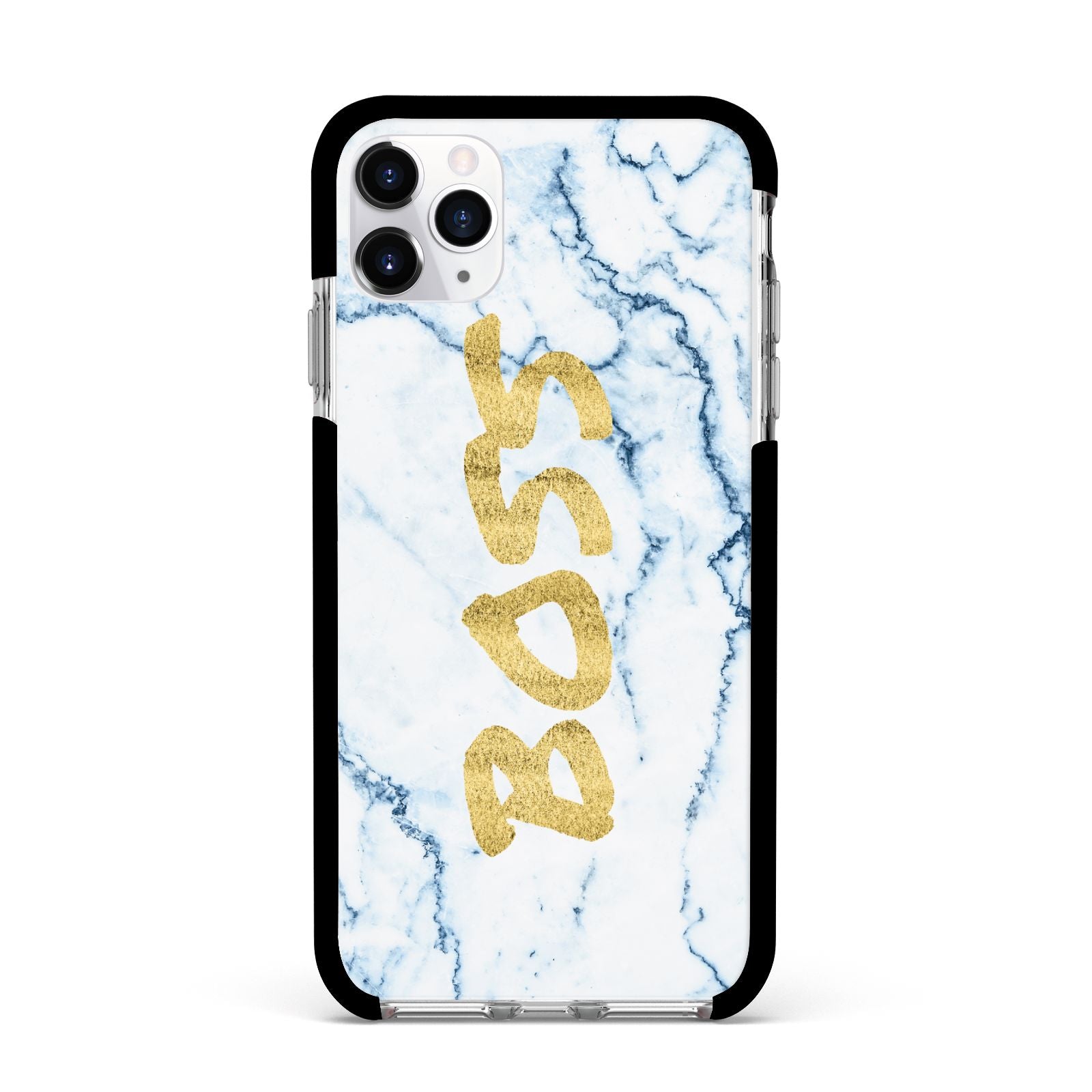 Boss Gold Blue Marble Effect Apple iPhone 11 Pro Max in Silver with Black Impact Case