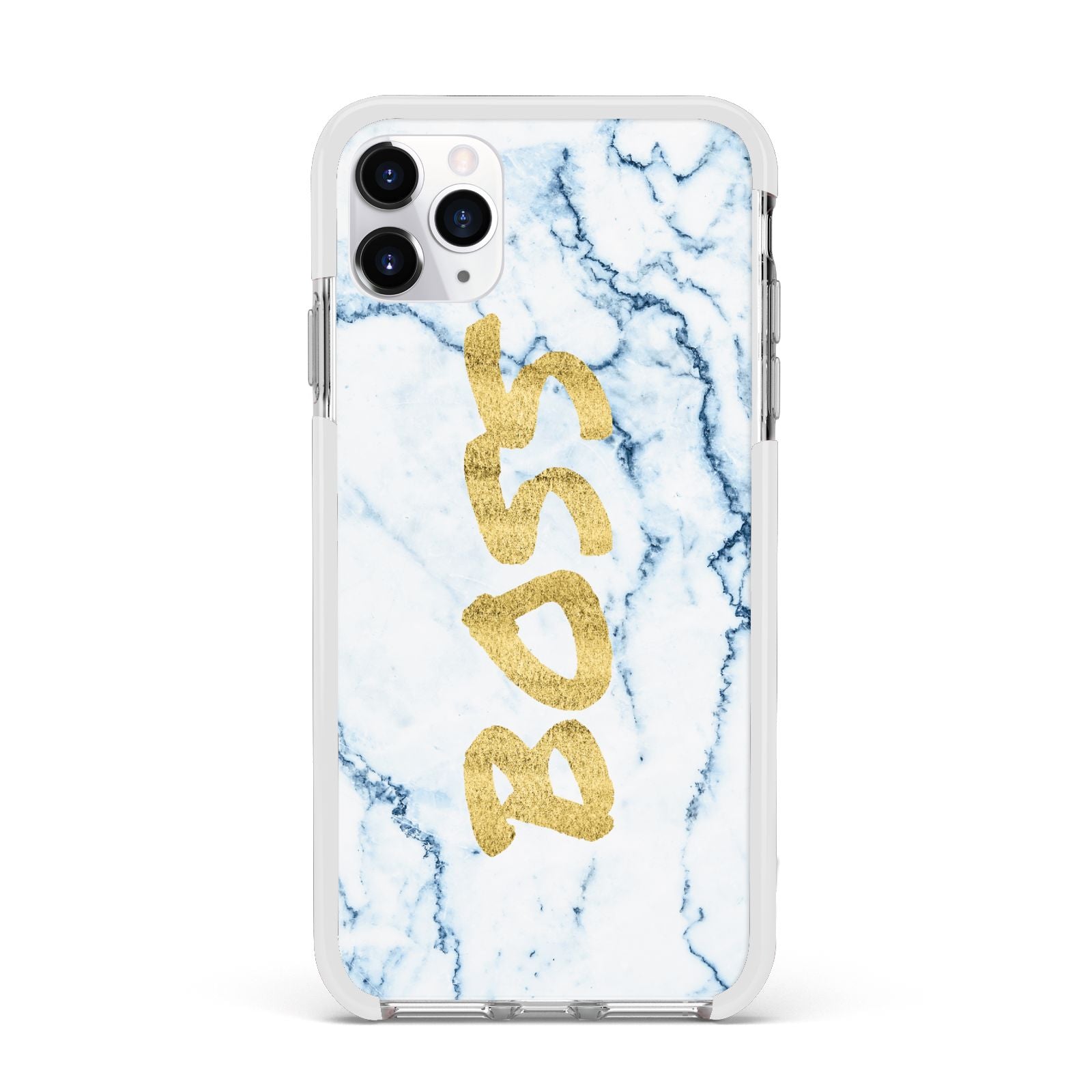 Boss Gold Blue Marble Effect Apple iPhone 11 Pro Max in Silver with White Impact Case