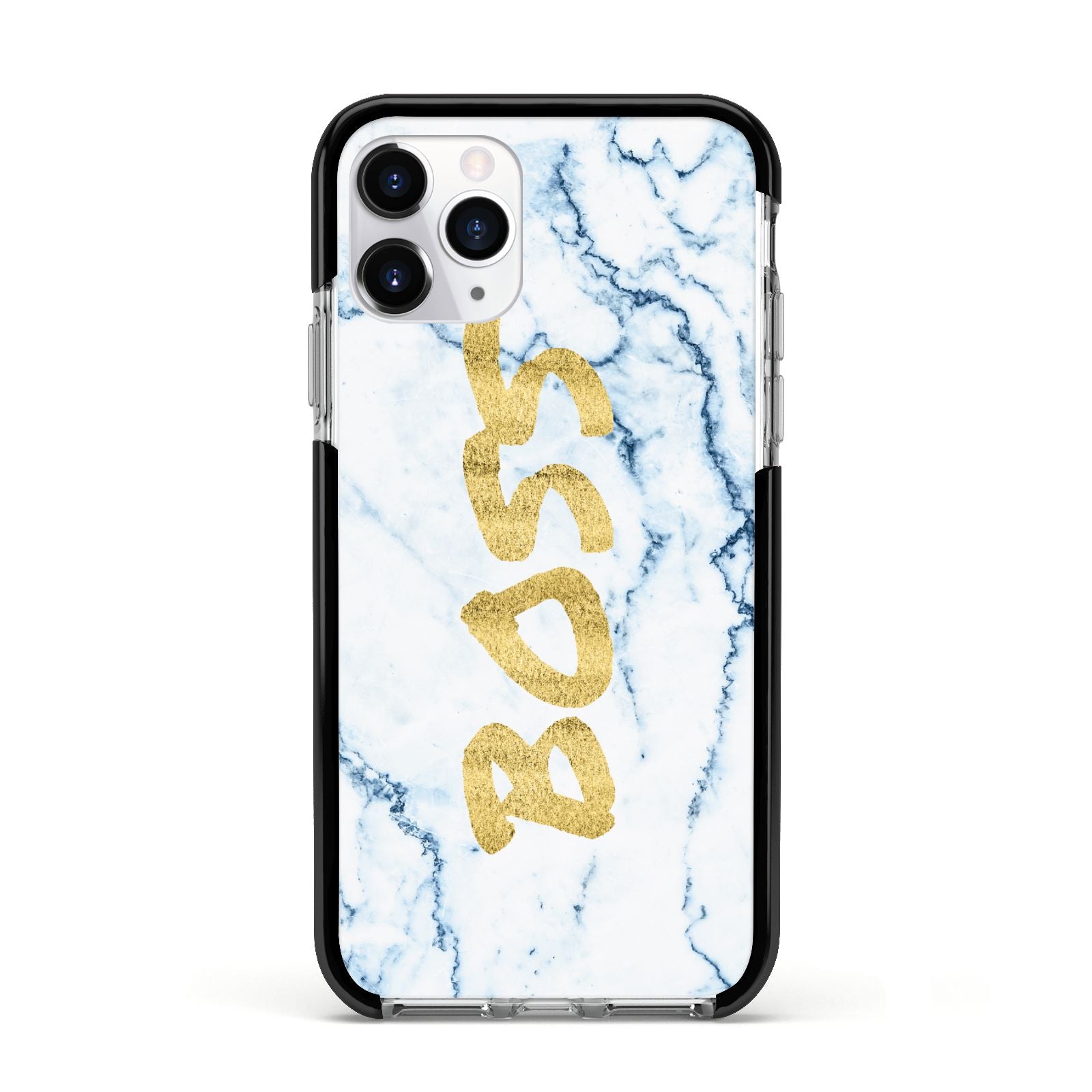 Boss Gold Blue Marble Effect Apple iPhone 11 Pro in Silver with Black Impact Case