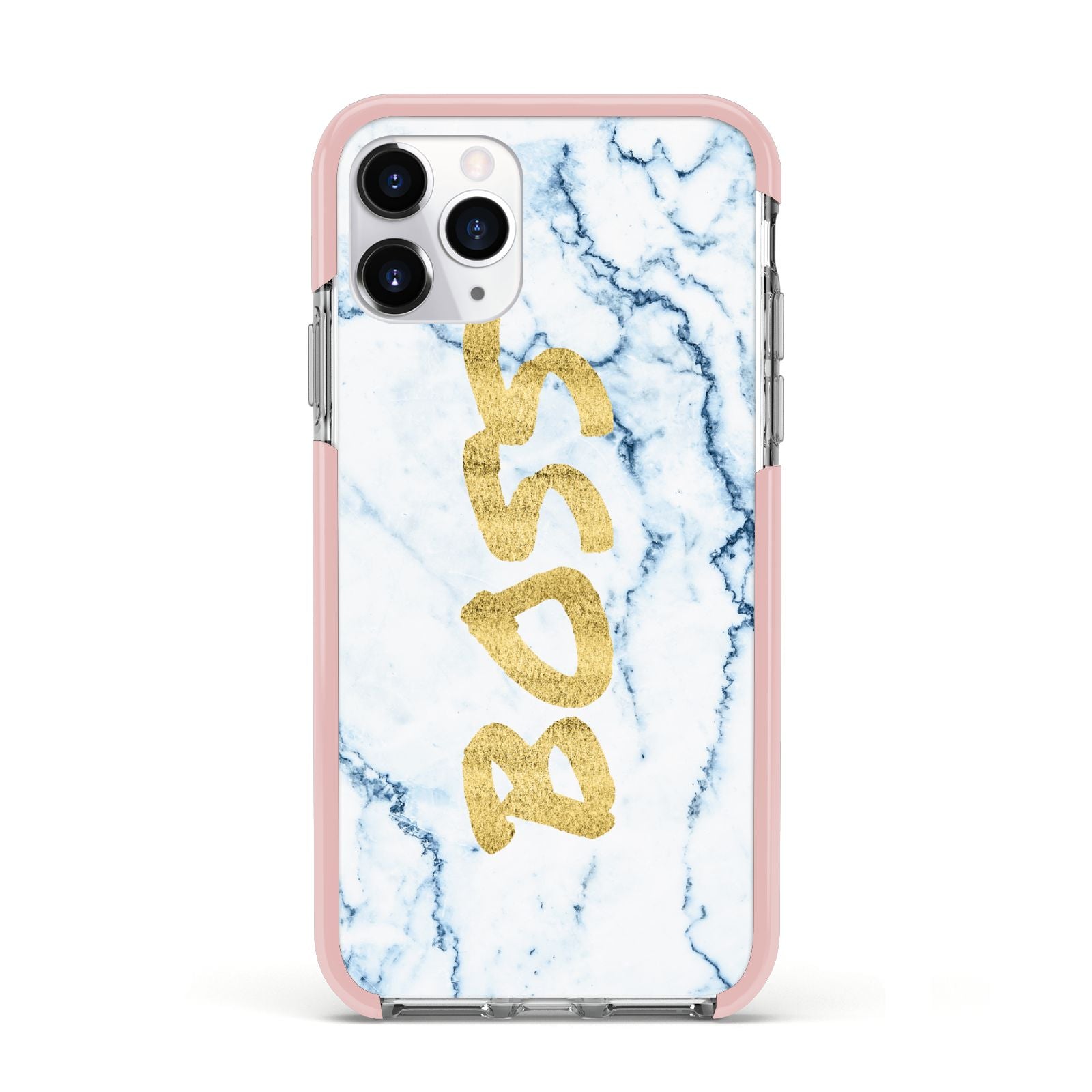 Boss Gold Blue Marble Effect Apple iPhone 11 Pro in Silver with Pink Impact Case