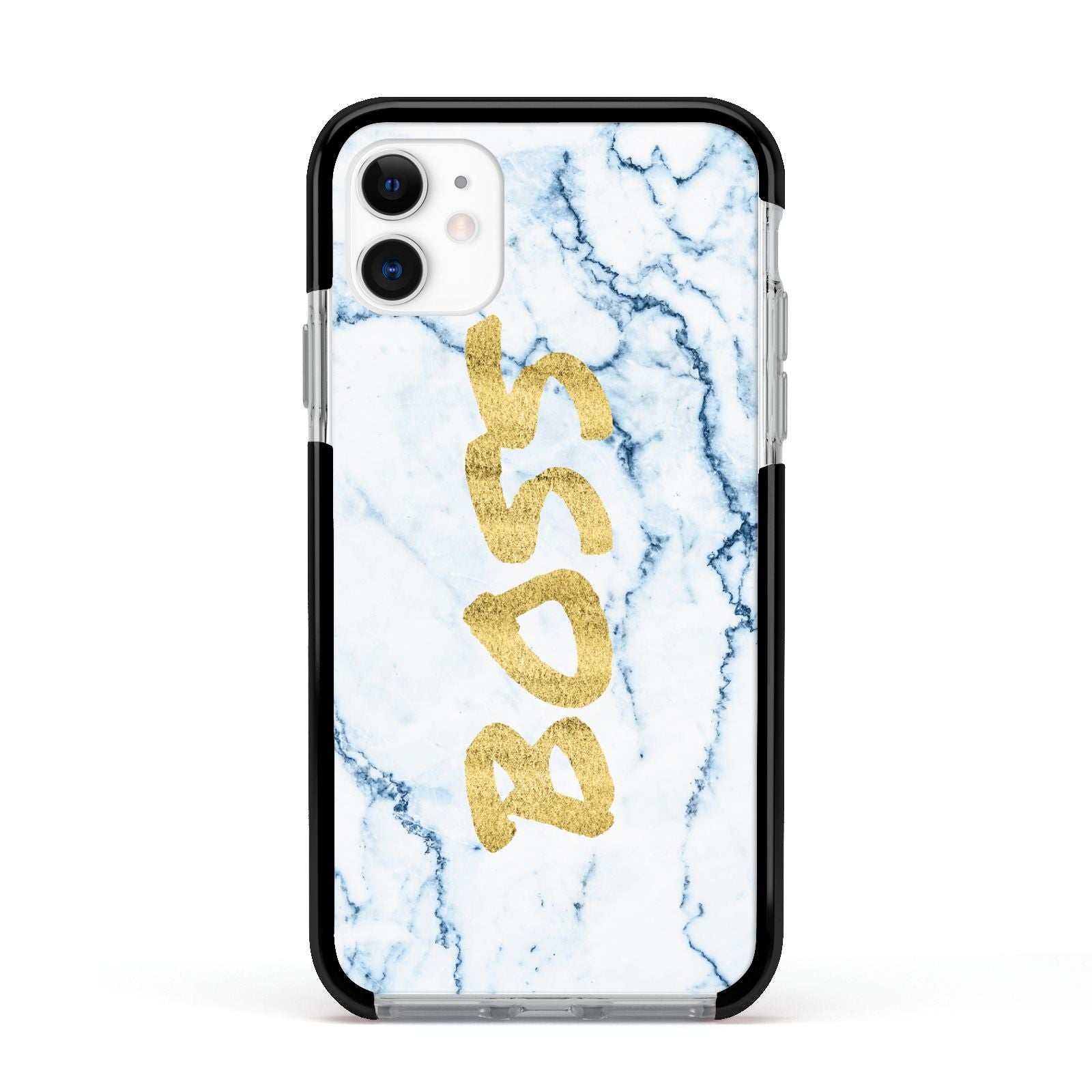 Boss Gold Blue Marble Effect Apple iPhone 11 in White with Black Impact Case