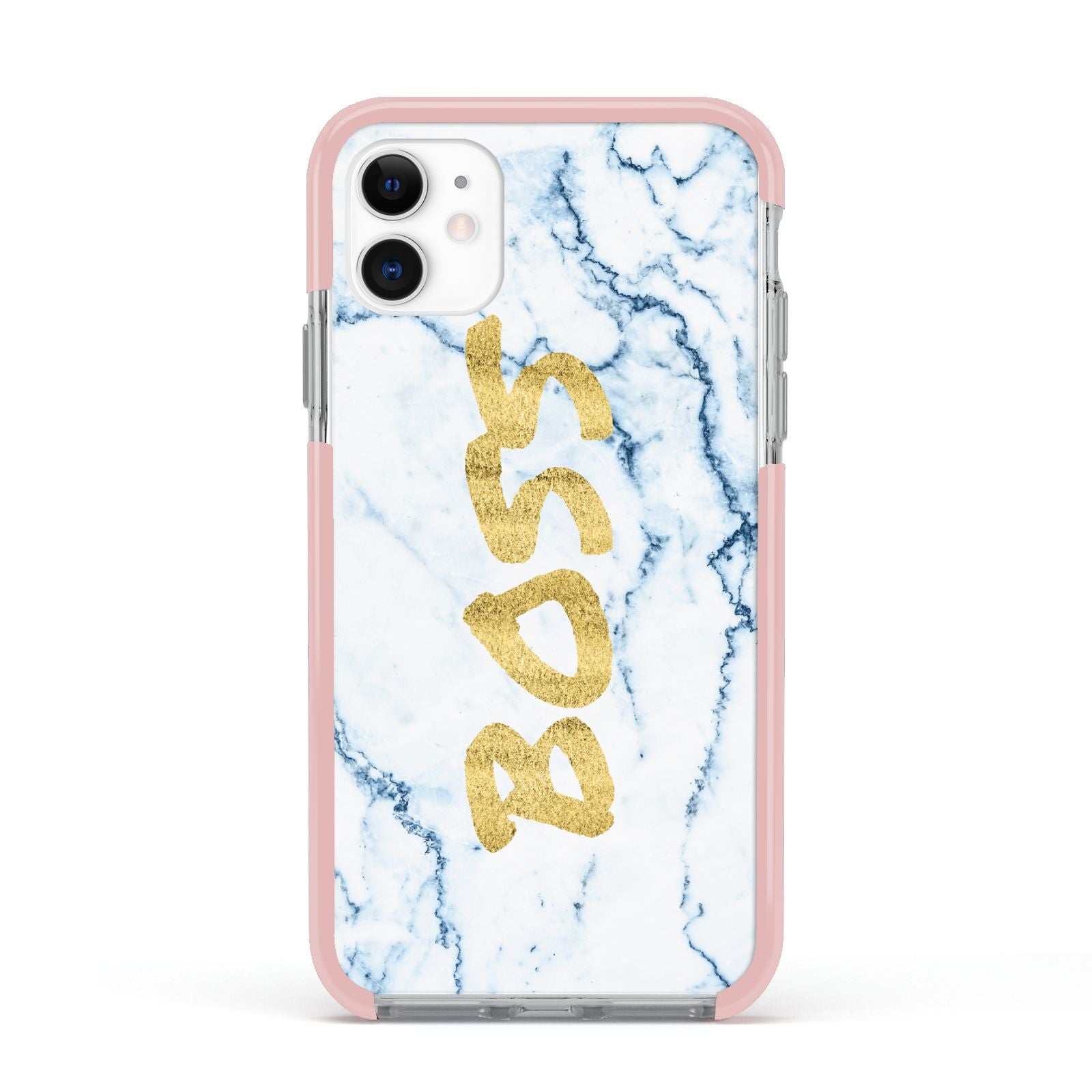 Boss Gold Blue Marble Effect Apple iPhone 11 in White with Pink Impact Case