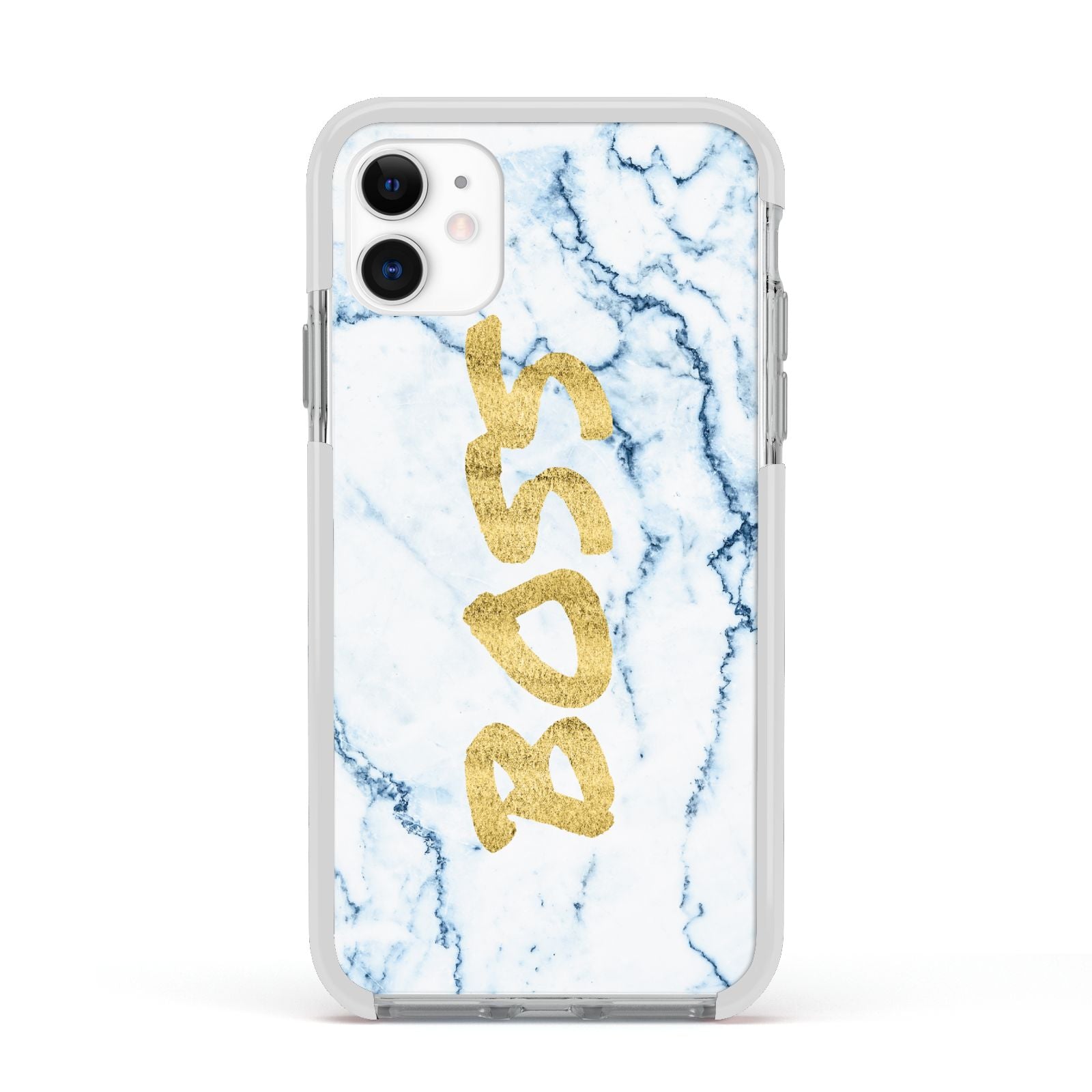 Boss Gold Blue Marble Effect Apple iPhone 11 in White with White Impact Case