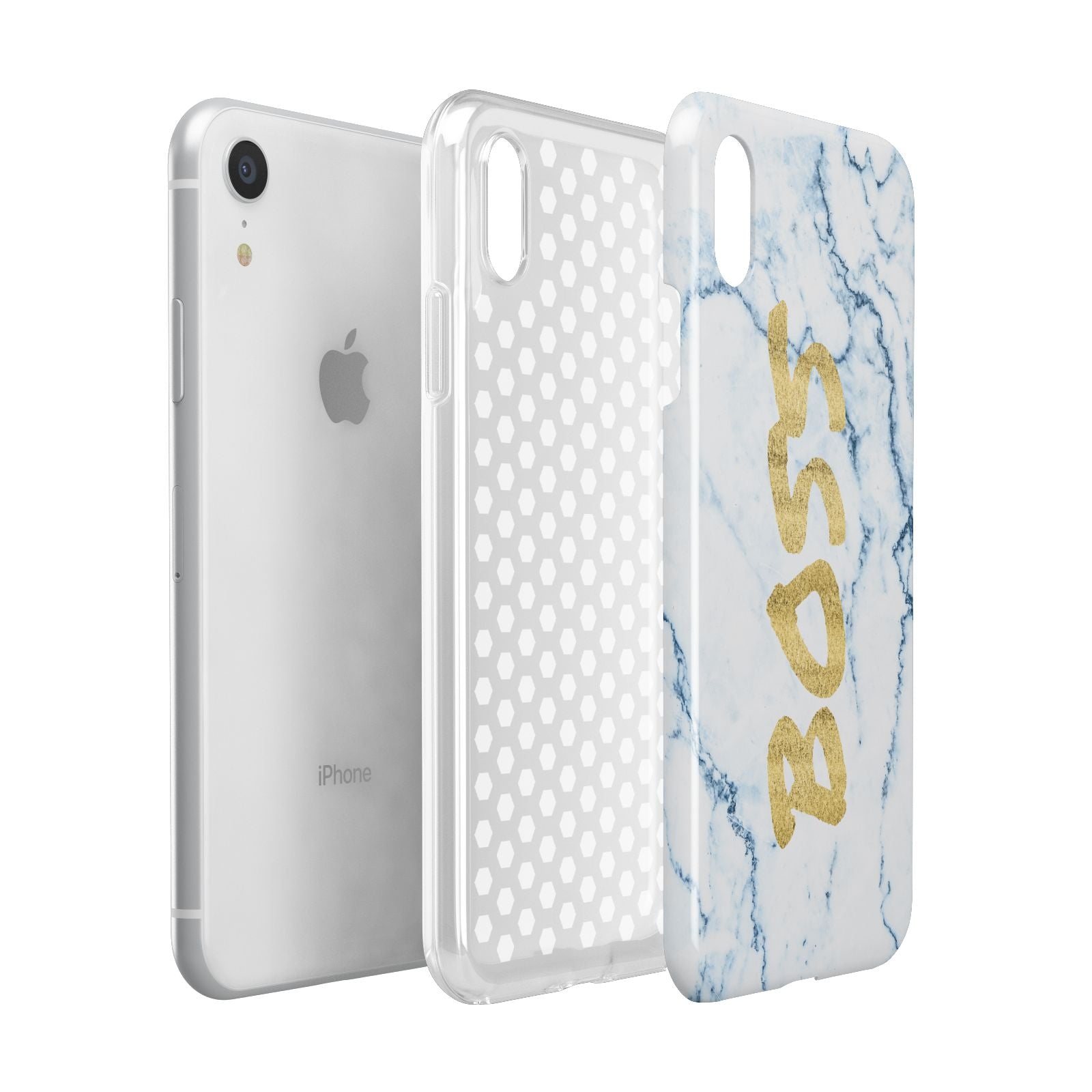 Boss Gold Blue Marble Effect Apple iPhone XR White 3D Tough Case Expanded view