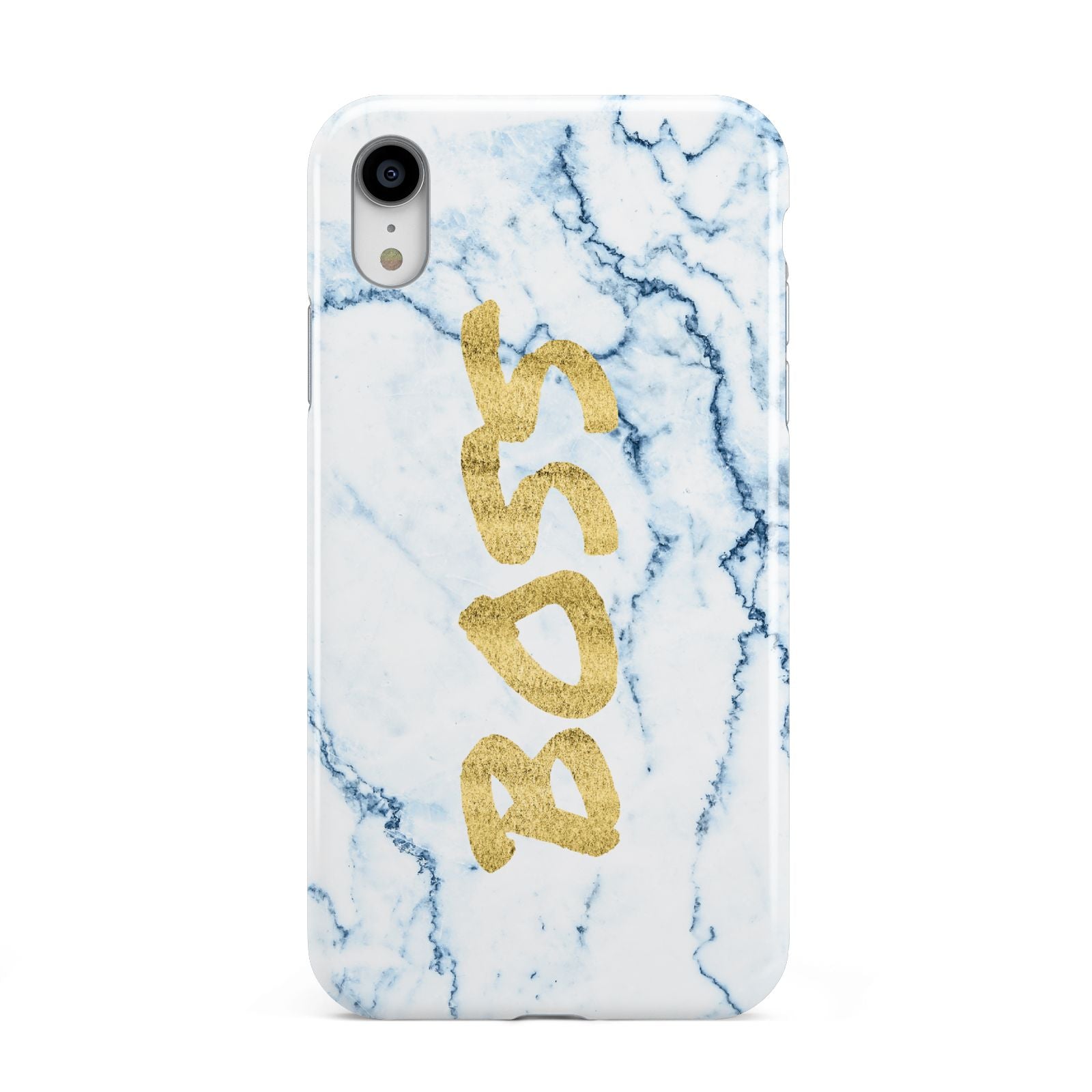 Boss Gold Blue Marble Effect Apple iPhone XR White 3D Tough Case