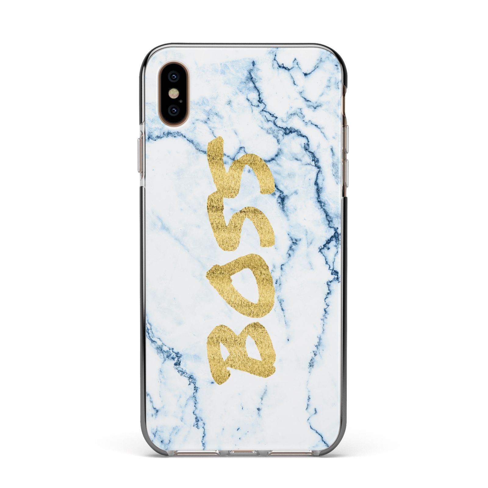 Boss Gold Blue Marble Effect Apple iPhone Xs Max Impact Case Black Edge on Gold Phone
