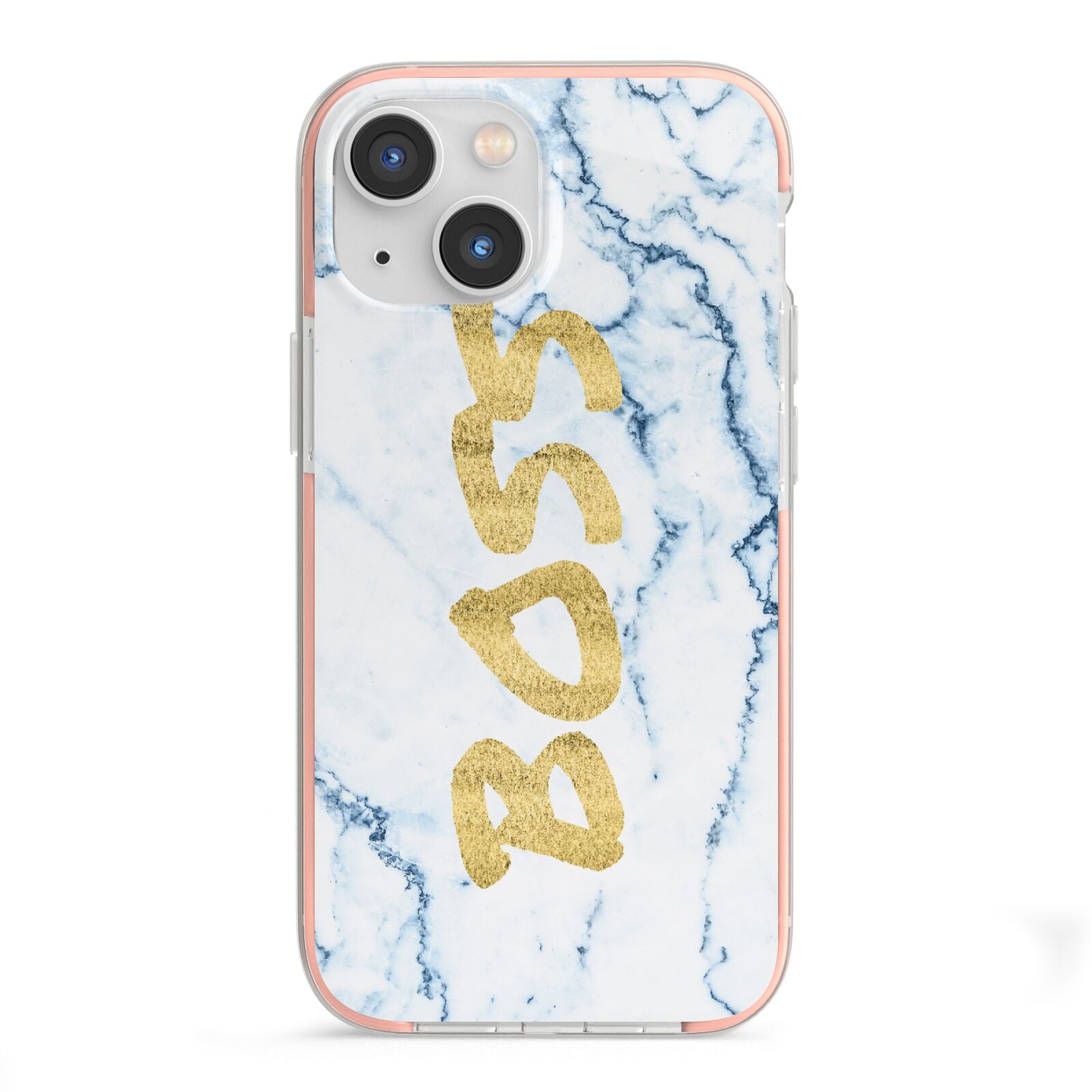 Boss Gold Blue Marble Effect iPhone 13 Mini TPU Impact Case with Pink Edges