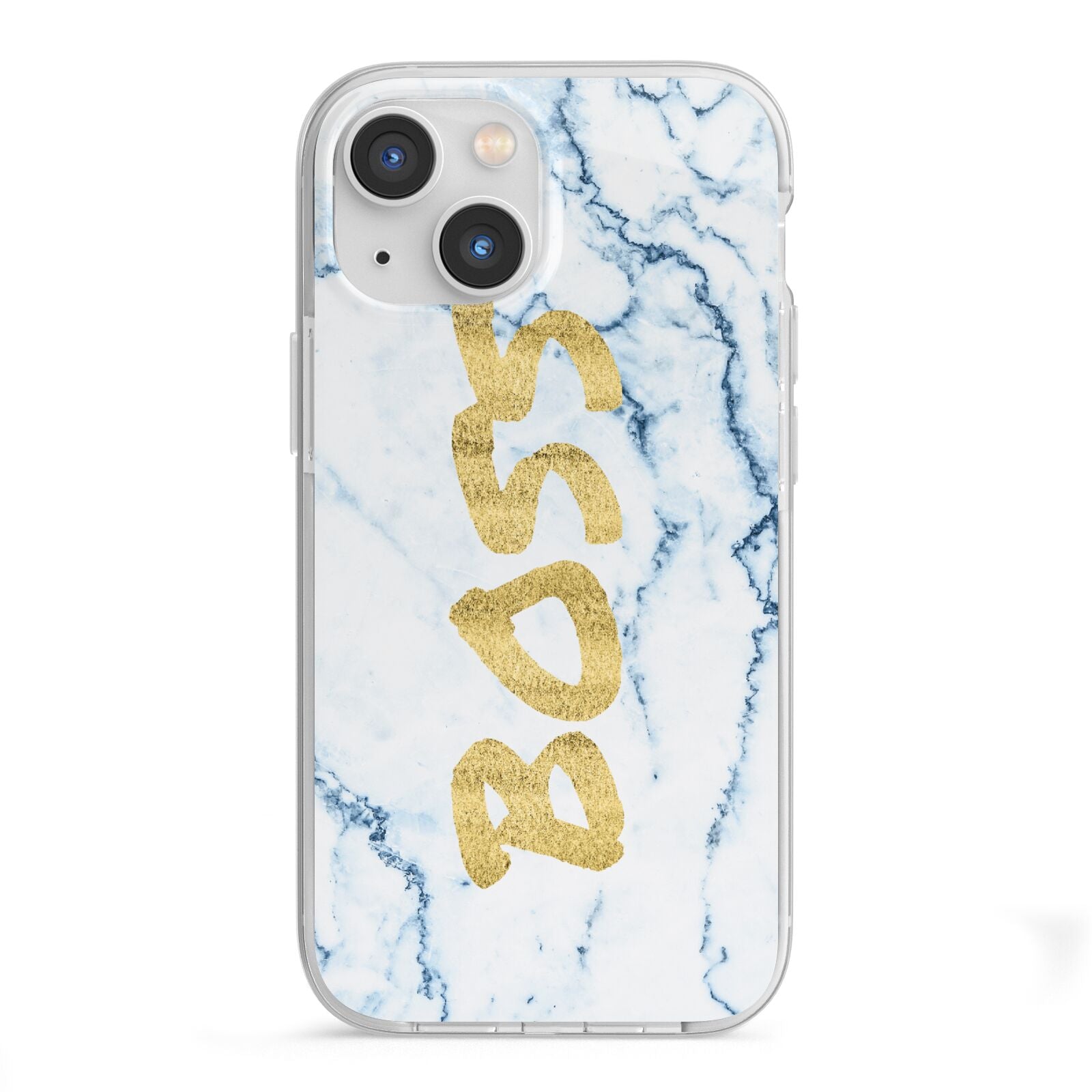 Boss Gold Blue Marble Effect iPhone 13 Mini TPU Impact Case with White Edges