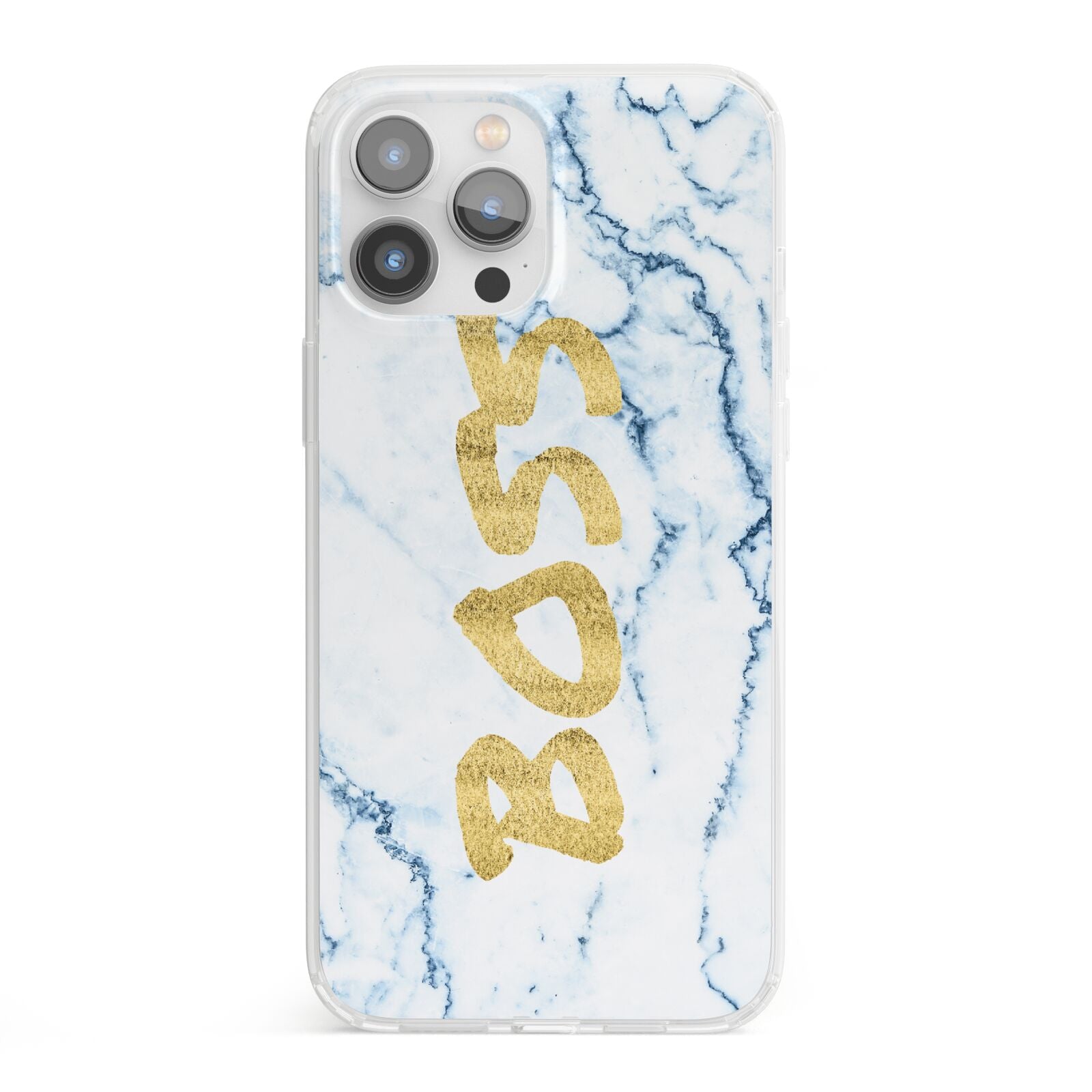 Boss Gold Blue Marble Effect iPhone 13 Pro Max Clear Bumper Case
