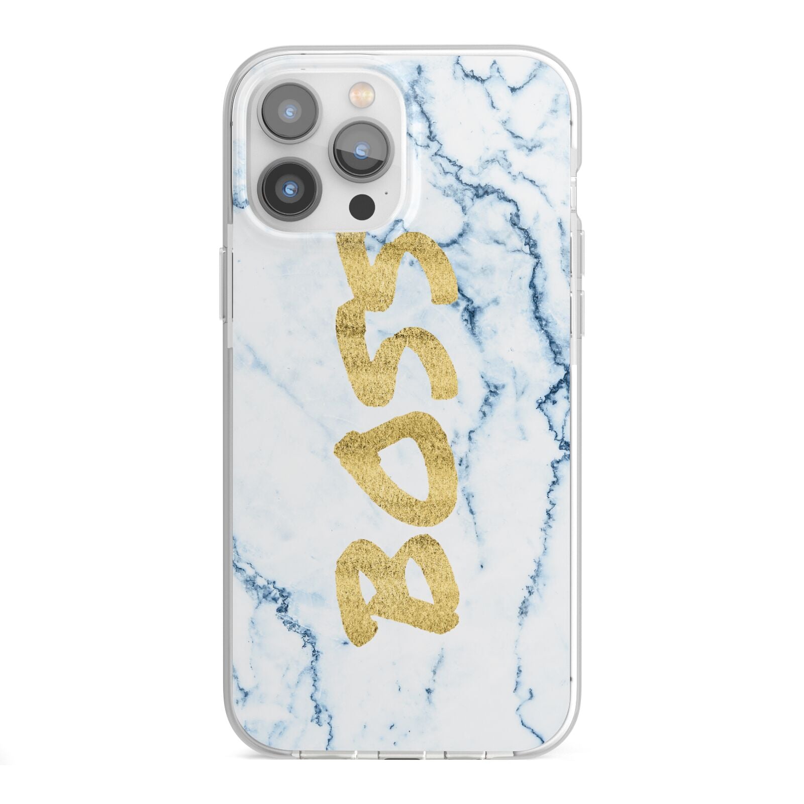 Boss Gold Blue Marble Effect iPhone 13 Pro Max TPU Impact Case with White Edges