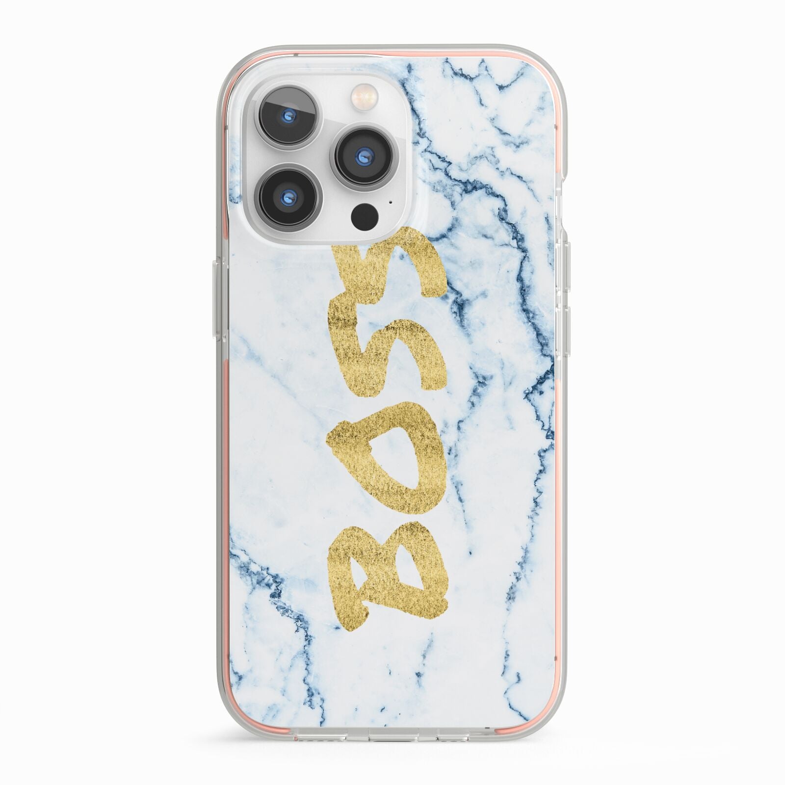 Boss Gold Blue Marble Effect iPhone 13 Pro TPU Impact Case with Pink Edges