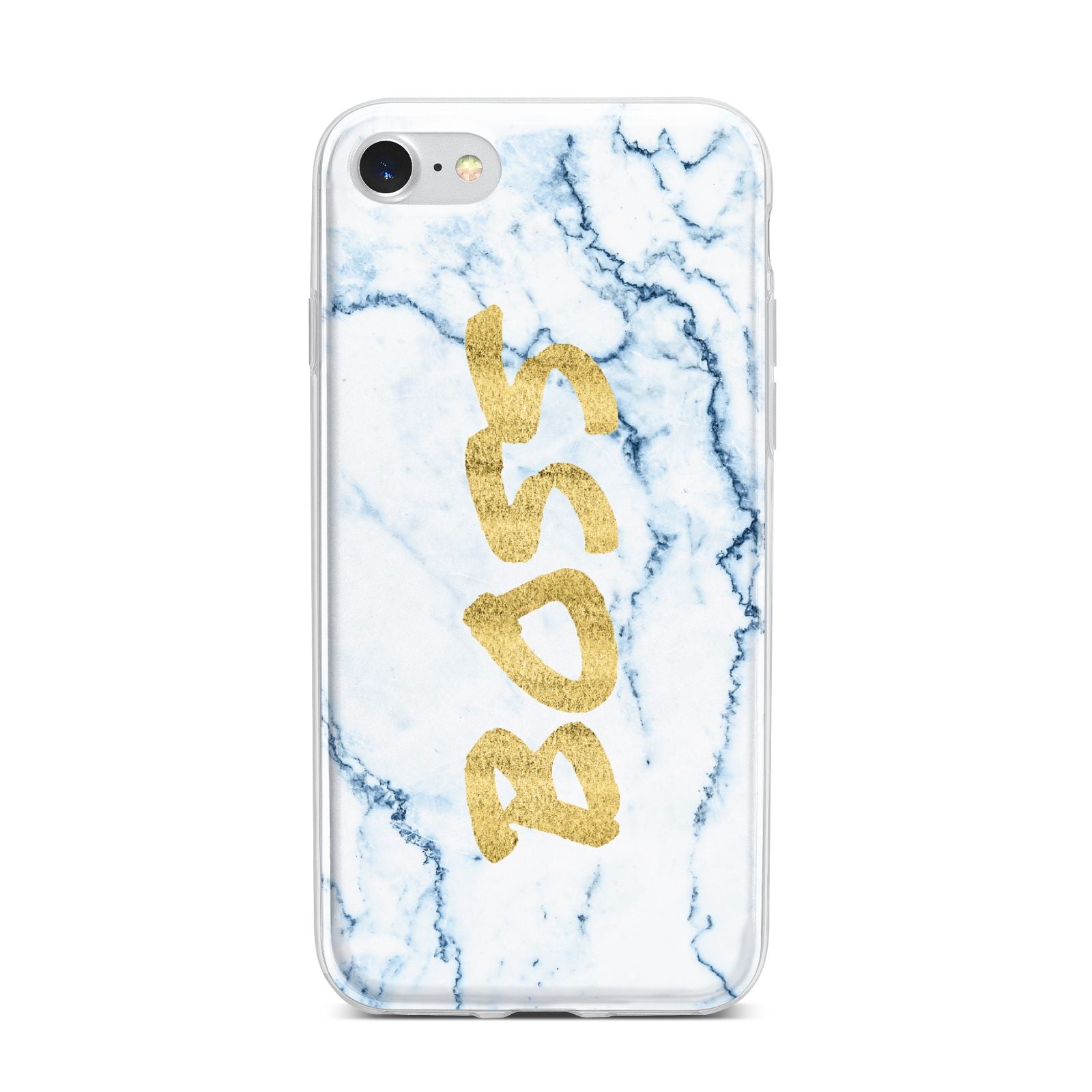 Boss Gold Blue Marble Effect iPhone 7 Bumper Case on Silver iPhone