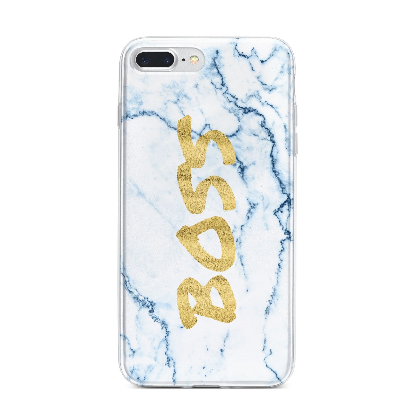 Boss Gold Blue Marble Effect iPhone 7 Plus Bumper Case on Silver iPhone
