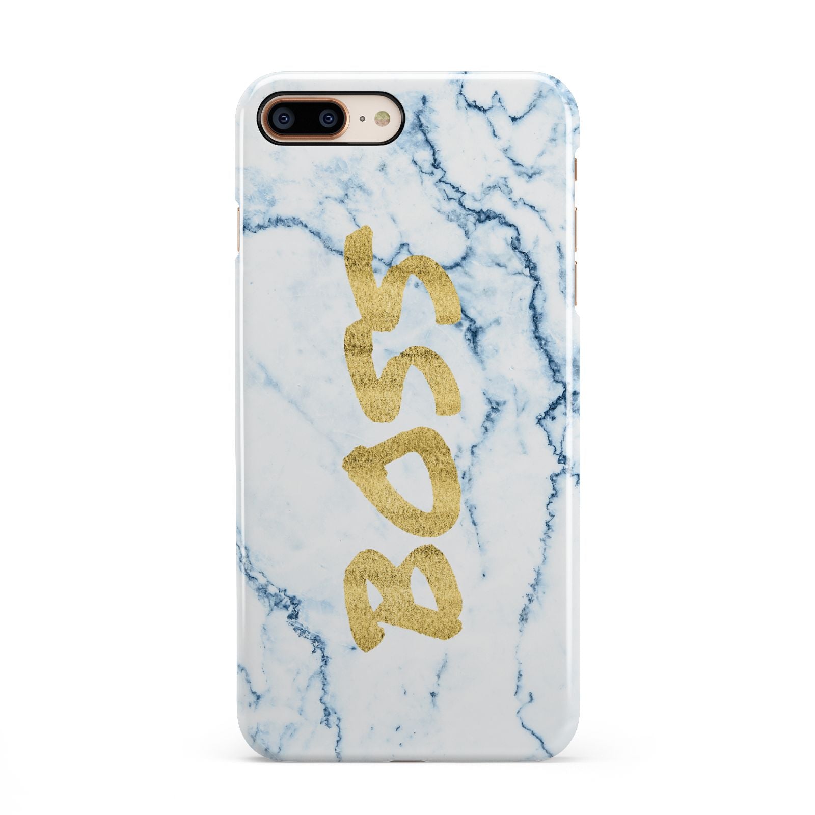 Boss Gold Blue Marble Effect iPhone 8 Plus 3D Snap Case on Gold Phone