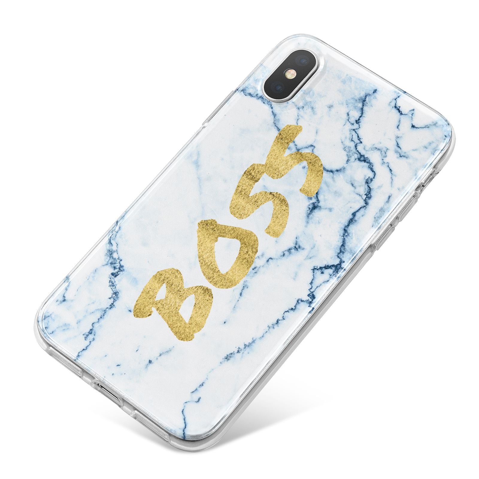 Boss Gold Blue Marble Effect iPhone X Bumper Case on Silver iPhone