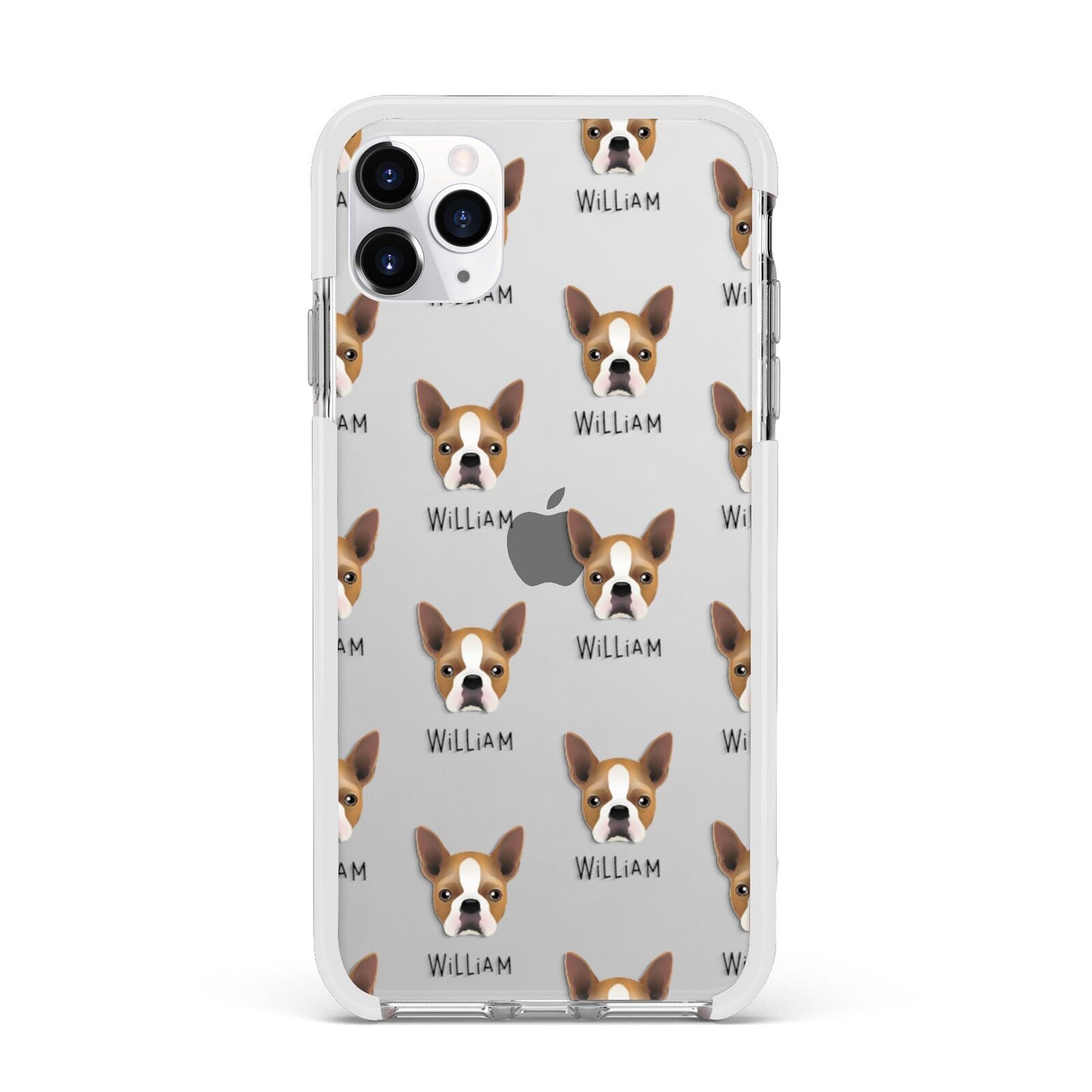 Boston Terrier Icon with Name Apple iPhone 11 Pro Max in Silver with White Impact Case