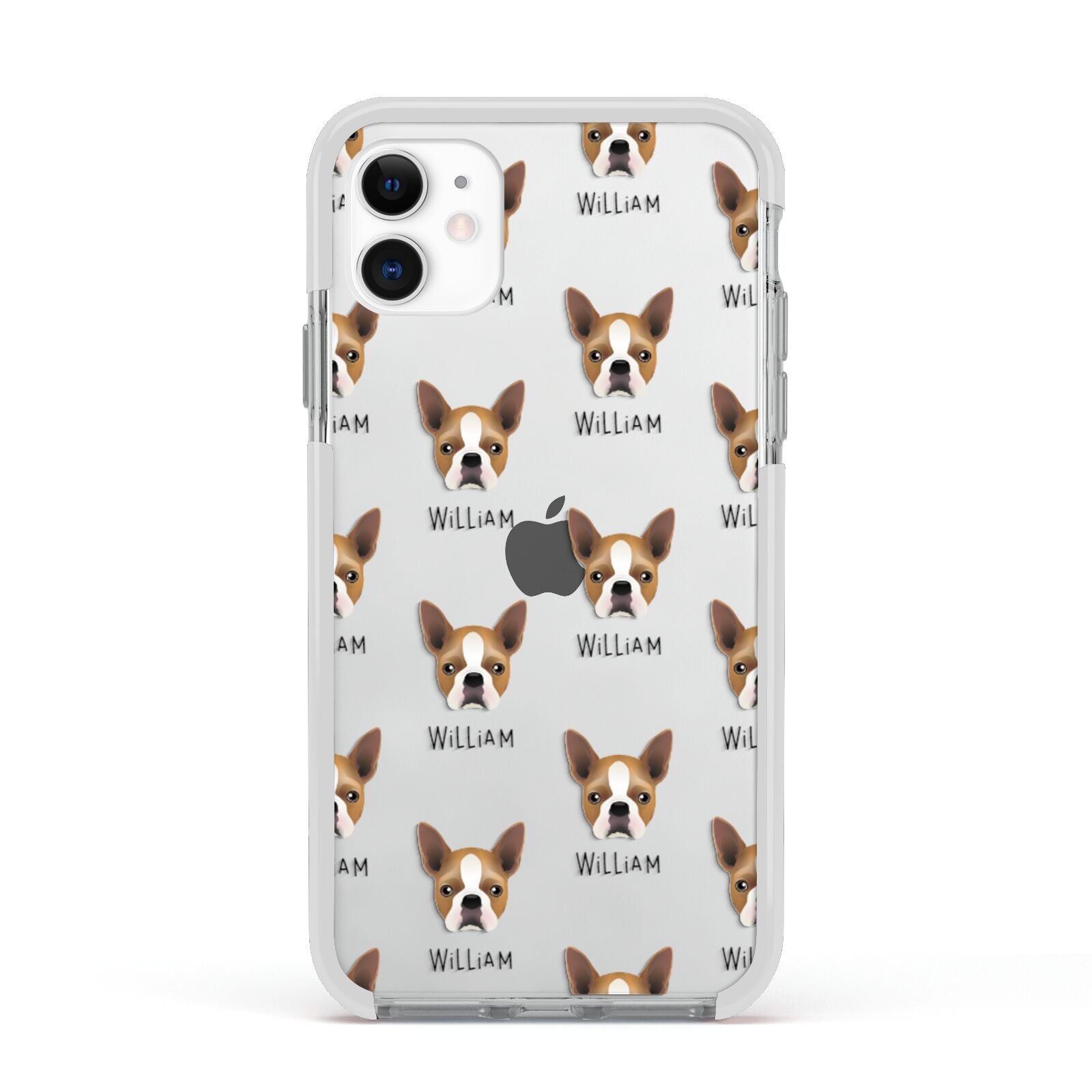 Boston Terrier Icon with Name Apple iPhone 11 in White with White Impact Case