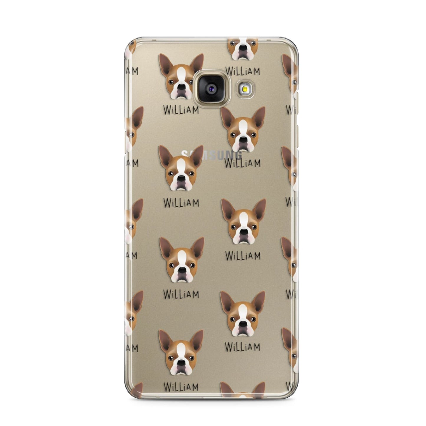 Boston Terrier Icon with Name Samsung Galaxy A3 2016 Case on gold phone