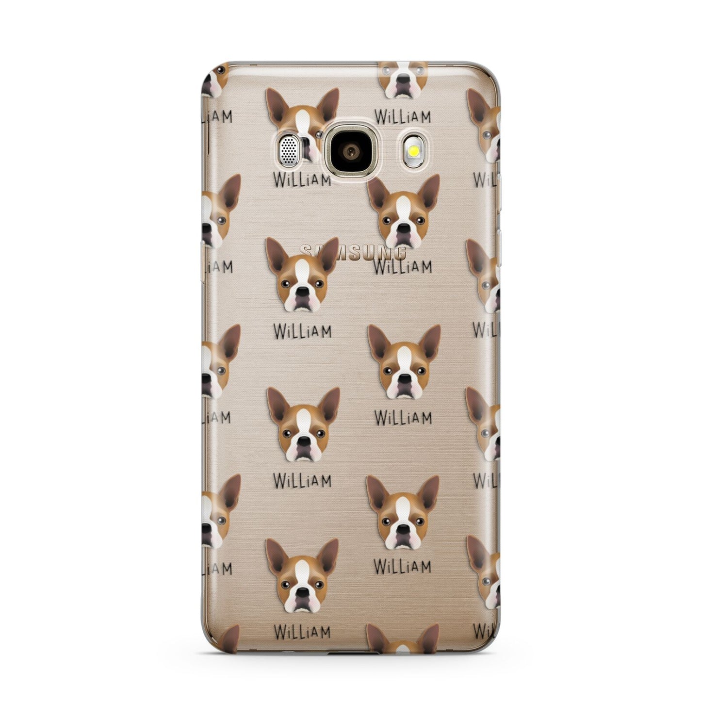 Boston Terrier Icon with Name Samsung Galaxy J7 2016 Case on gold phone