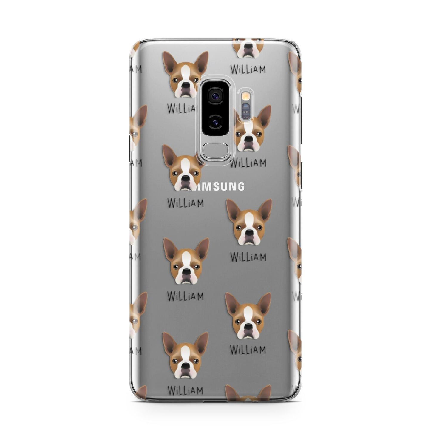 Boston Terrier Icon with Name Samsung Galaxy S9 Plus Case on Silver phone