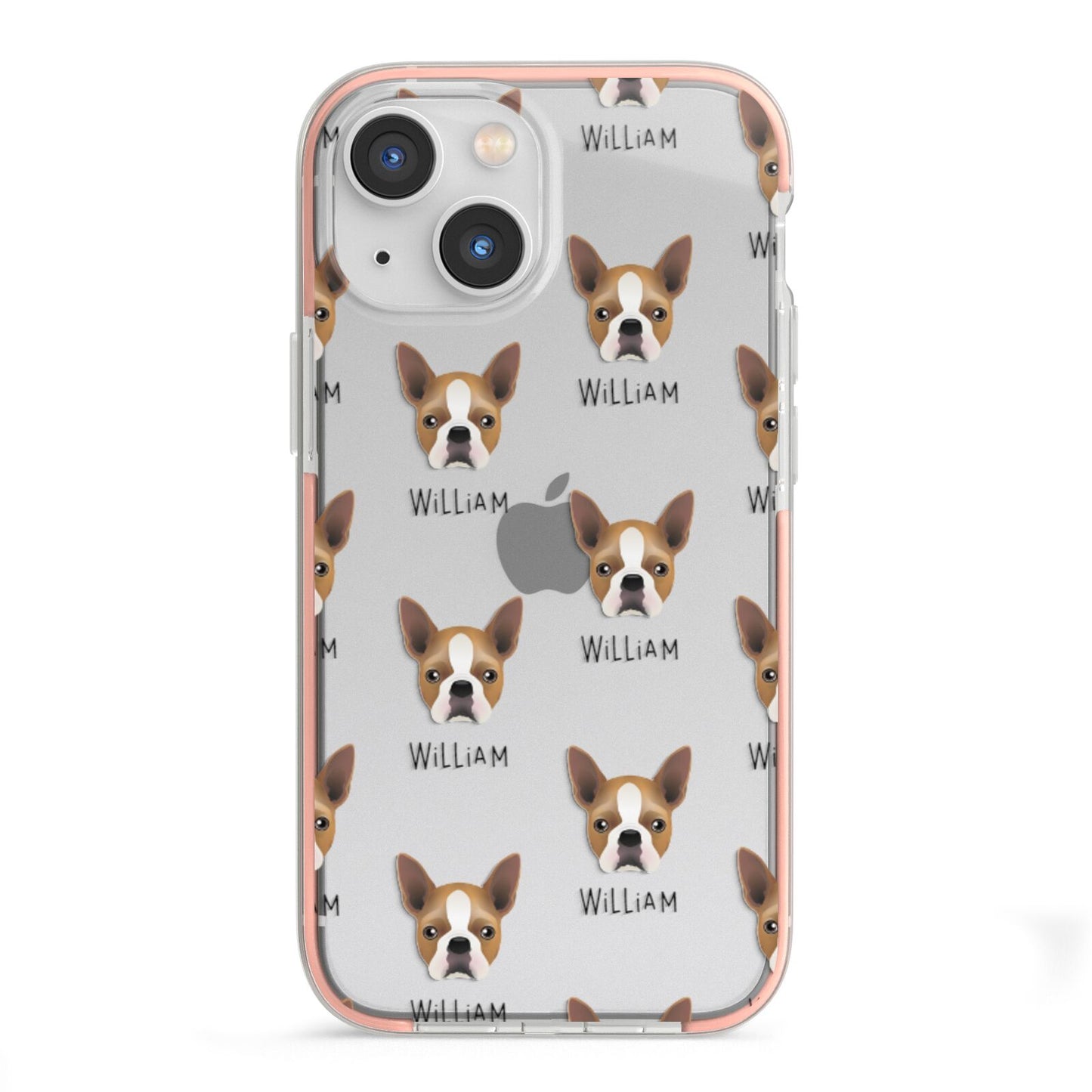 Boston Terrier Icon with Name iPhone 13 Mini TPU Impact Case with Pink Edges