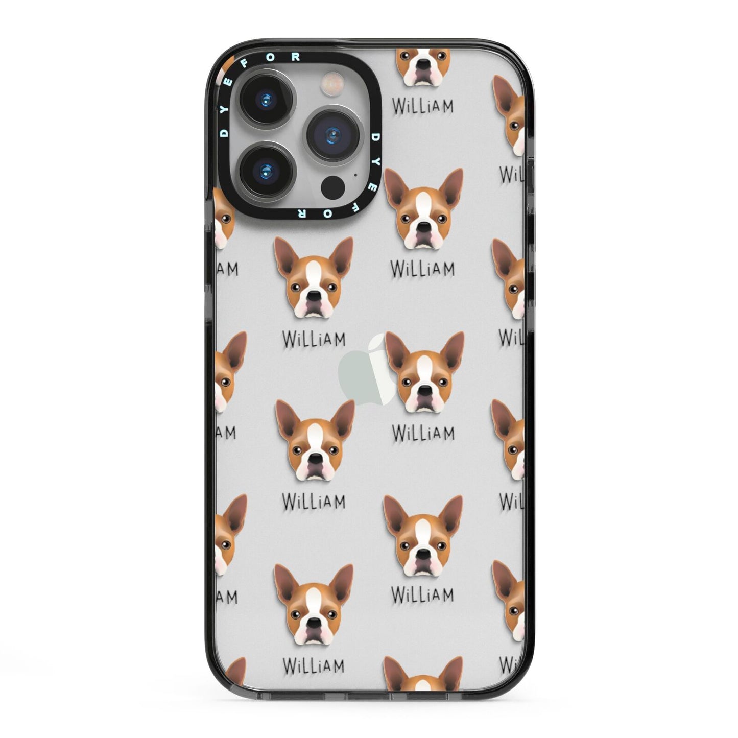 Boston Terrier Icon with Name iPhone 13 Pro Max Black Impact Case on Silver phone
