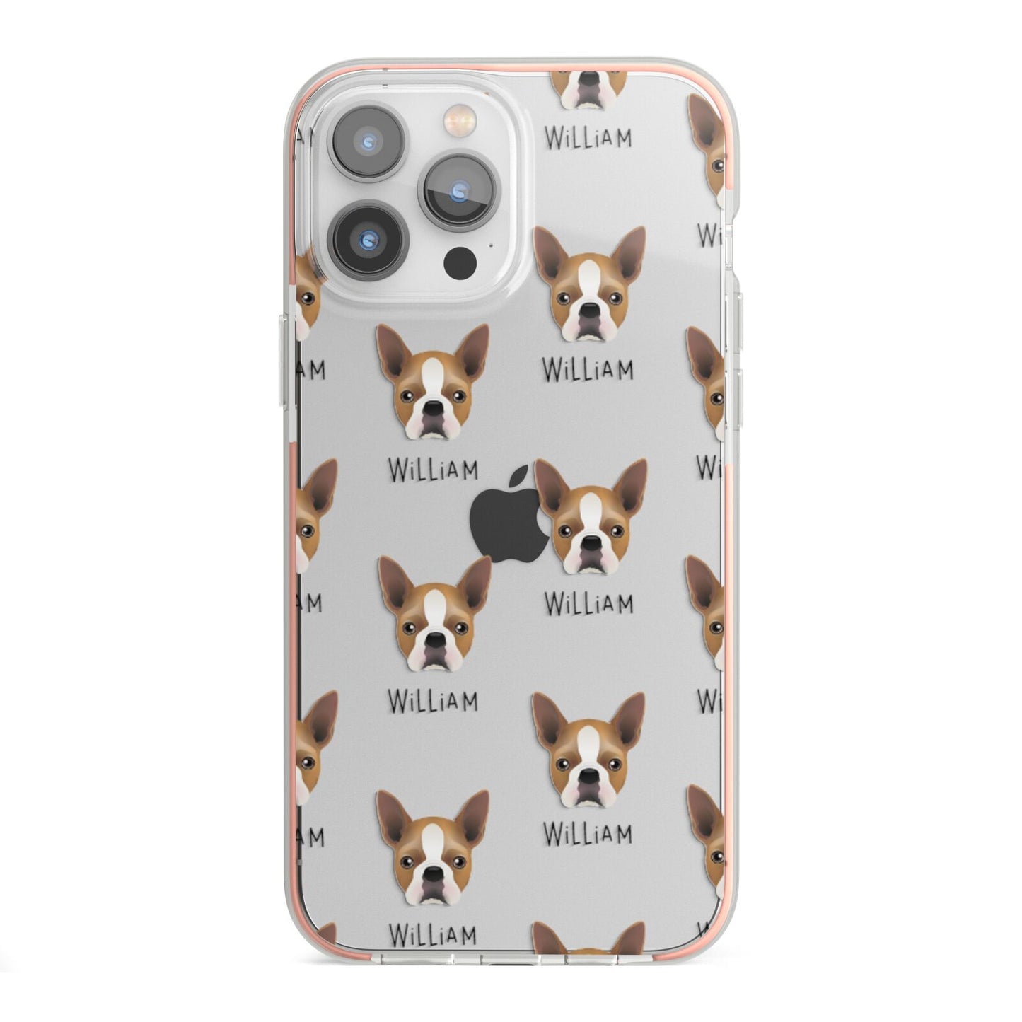 Boston Terrier Icon with Name iPhone 13 Pro Max TPU Impact Case with Pink Edges