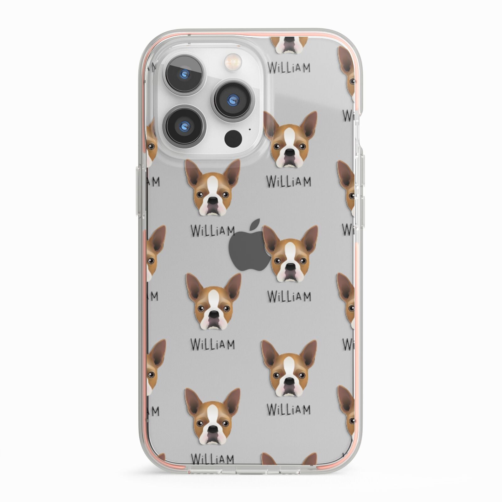 Boston Terrier Icon with Name iPhone 13 Pro TPU Impact Case with Pink Edges