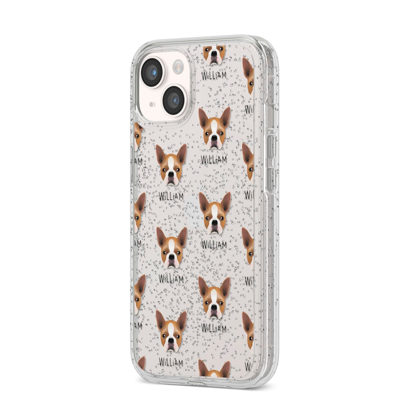 Boston Terrier Icon with Name iPhone 14 Glitter Tough Case Starlight Angled Image