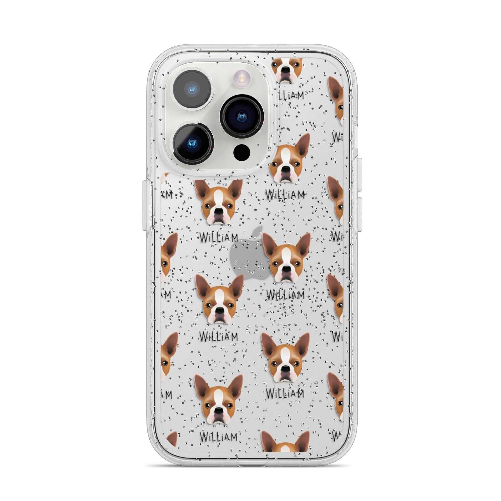 Boston Terrier Icon with Name iPhone 14 Pro Glitter Tough Case Silver