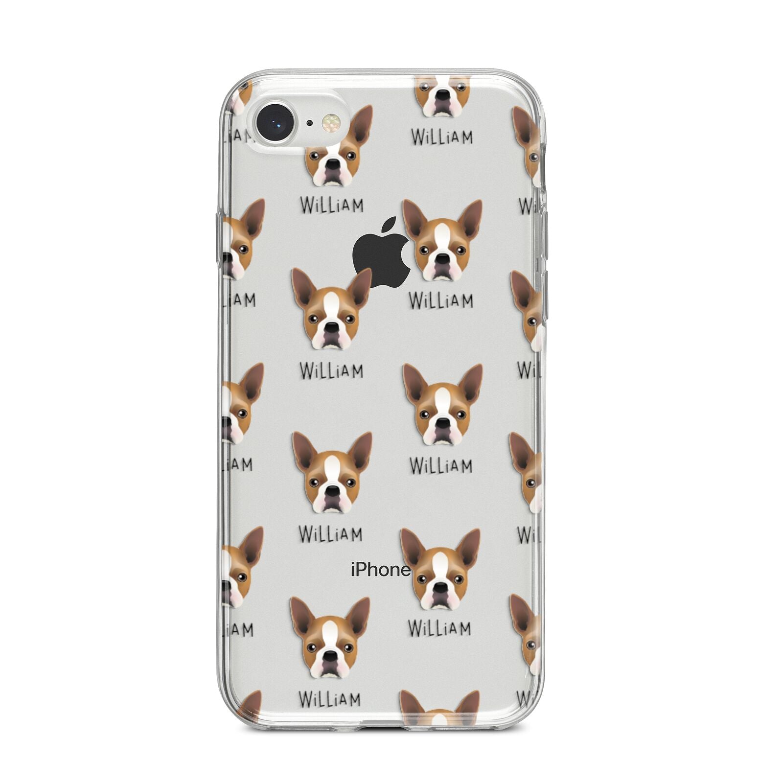 Boston Terrier Icon with Name iPhone 8 Bumper Case on Silver iPhone