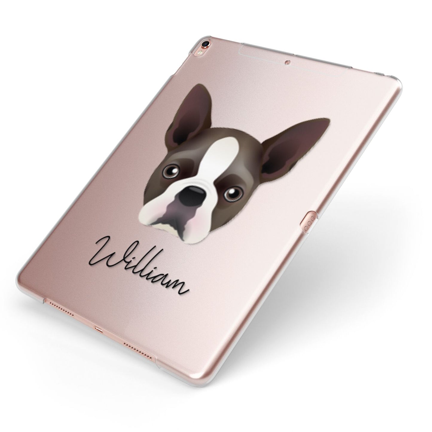 Boston Terrier Personalised Apple iPad Case on Rose Gold iPad Side View