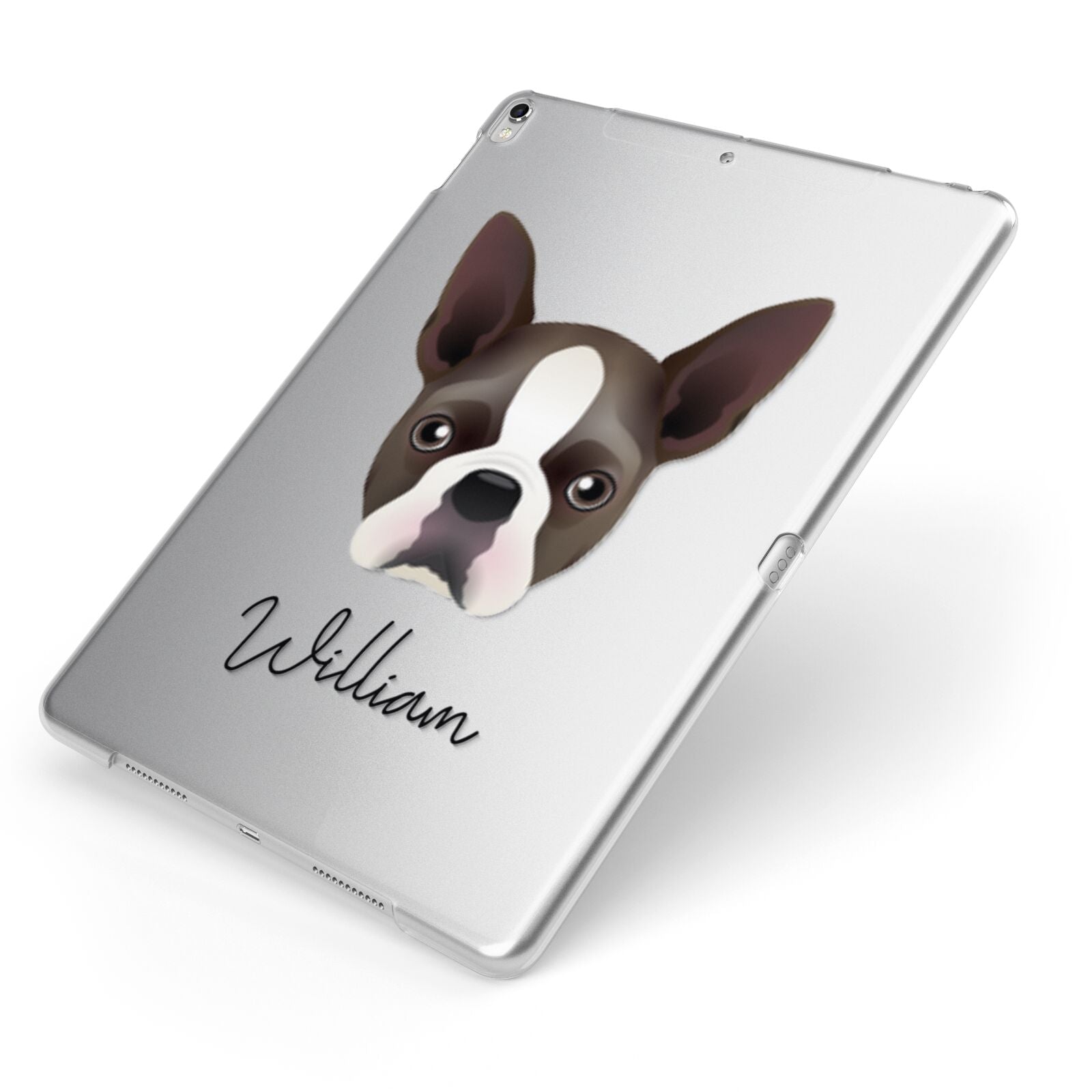 Boston Terrier Personalised Apple iPad Case on Silver iPad Side View