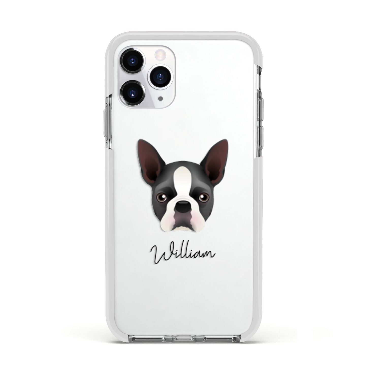 Boston Terrier Personalised Apple iPhone 11 Pro in Silver with White Impact Case