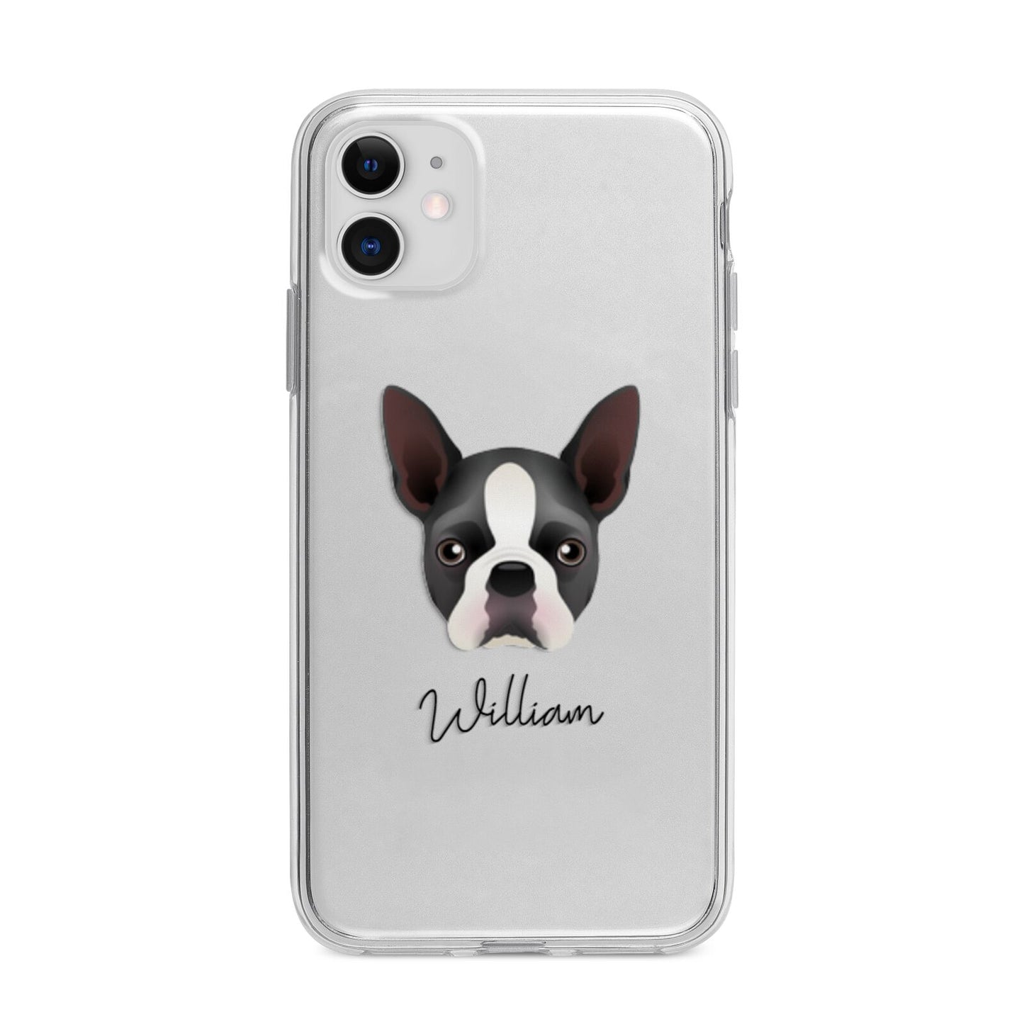 Boston Terrier Personalised Apple iPhone 11 in White with Bumper Case