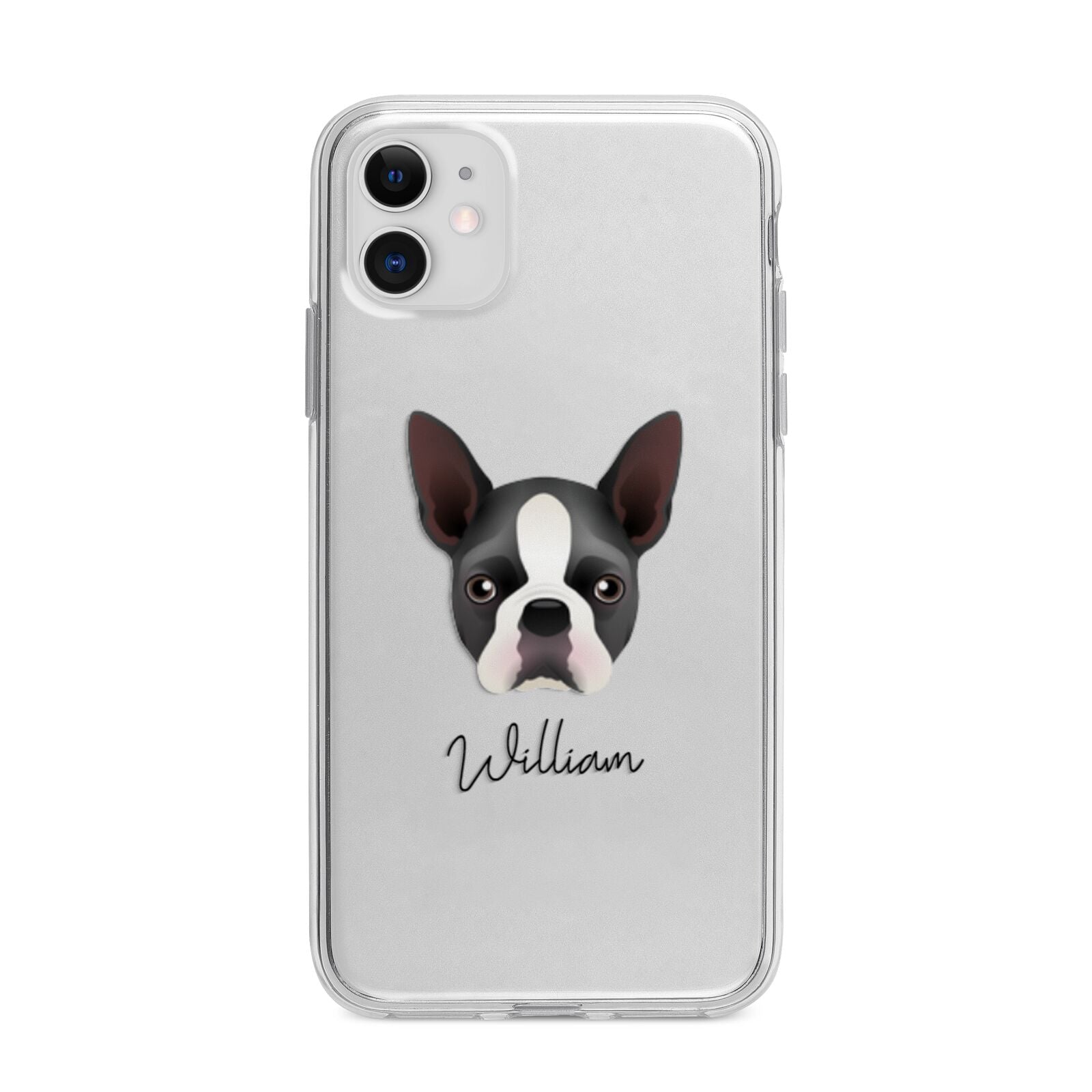 Boston Terrier Personalised Apple iPhone 11 in White with Bumper Case