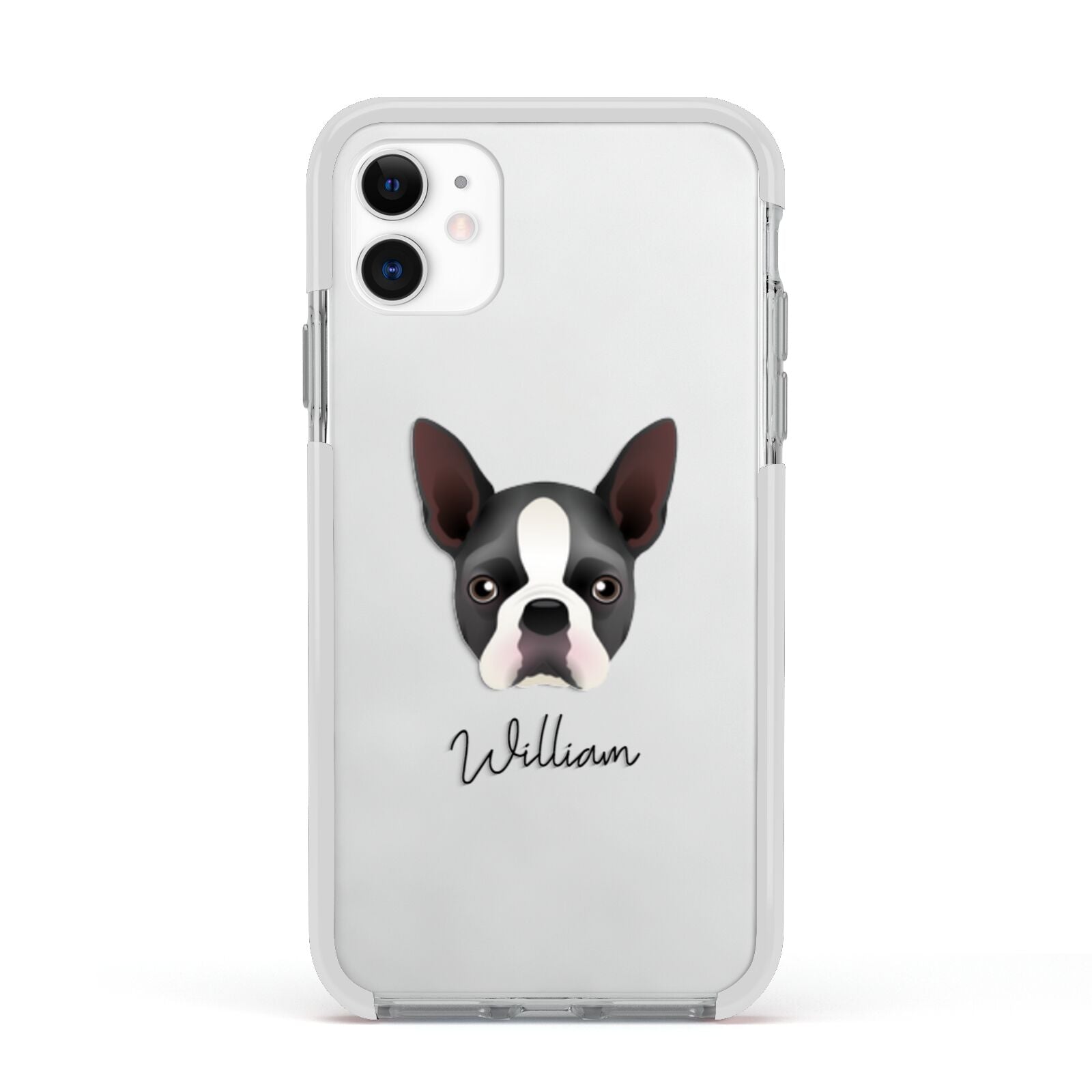 Boston Terrier Personalised Apple iPhone 11 in White with White Impact Case