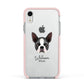 Boston Terrier Personalised Apple iPhone XR Impact Case Pink Edge on Silver Phone