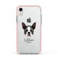 Boston Terrier Personalised Apple iPhone XR Impact Case Pink Edge on Silver Phone