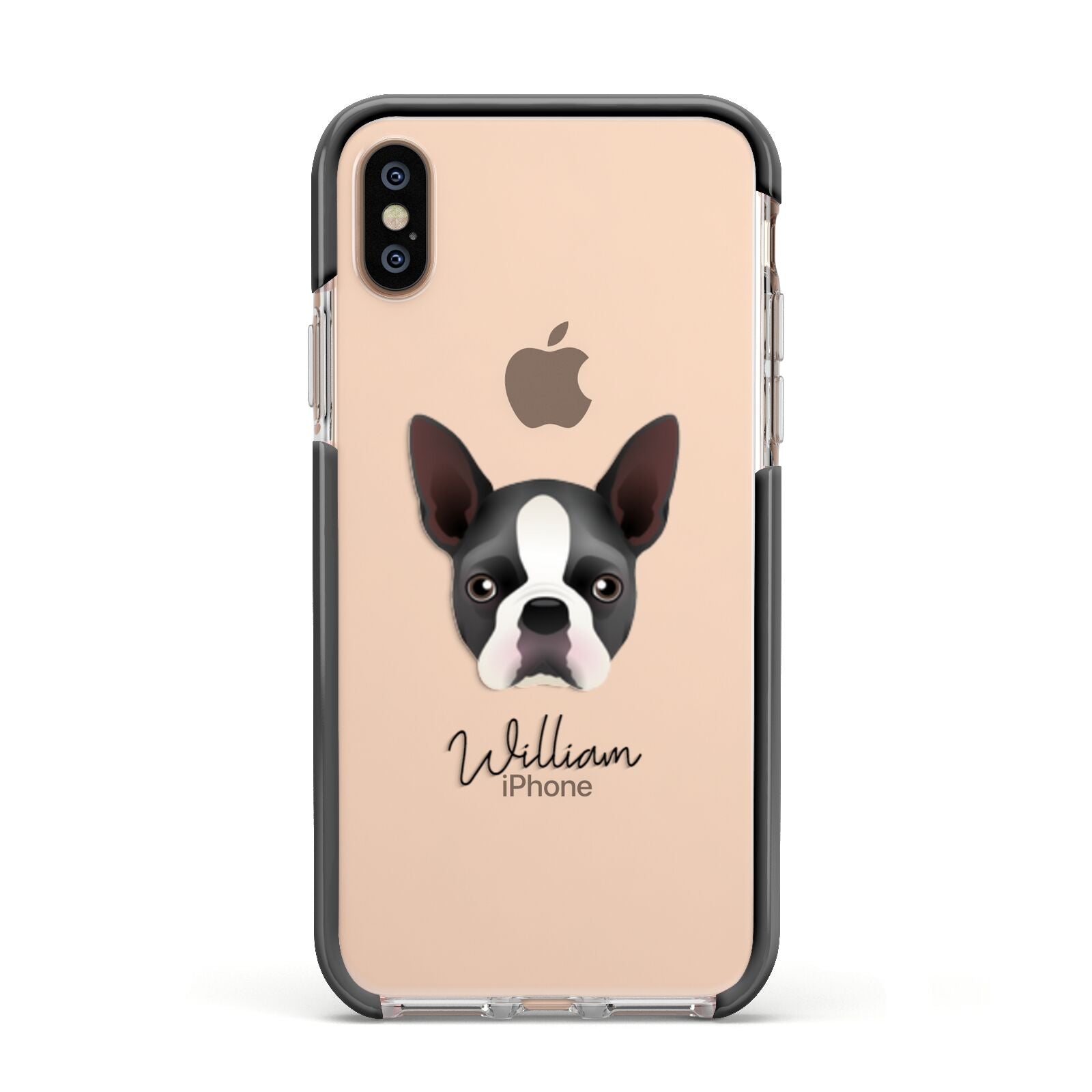 Boston Terrier Personalised Apple iPhone Xs Impact Case Black Edge on Gold Phone