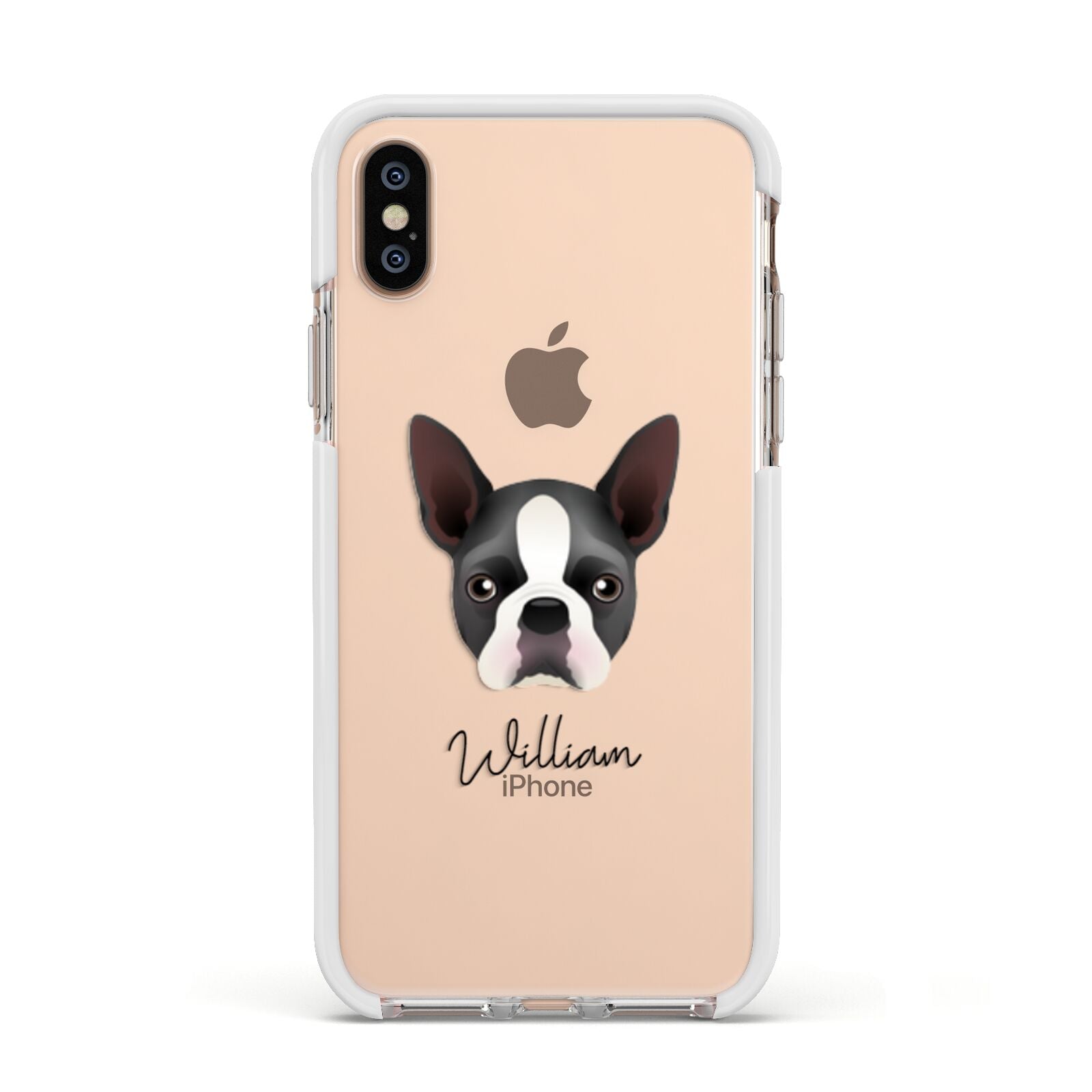 Boston Terrier Personalised Apple iPhone Xs Impact Case White Edge on Gold Phone